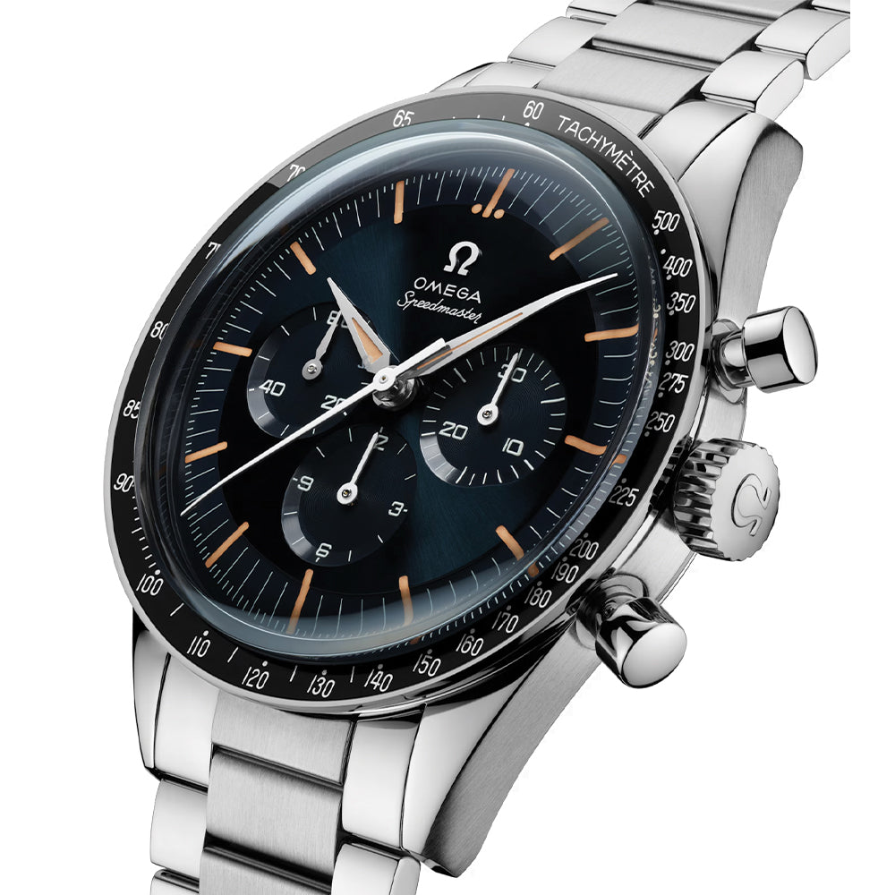 Omega Speedmaster First in Space Blue Dial Men's Watch on Stainless Steel Bracelet - Perfect for Aviation Enthusiasts & Space Exploration Fans