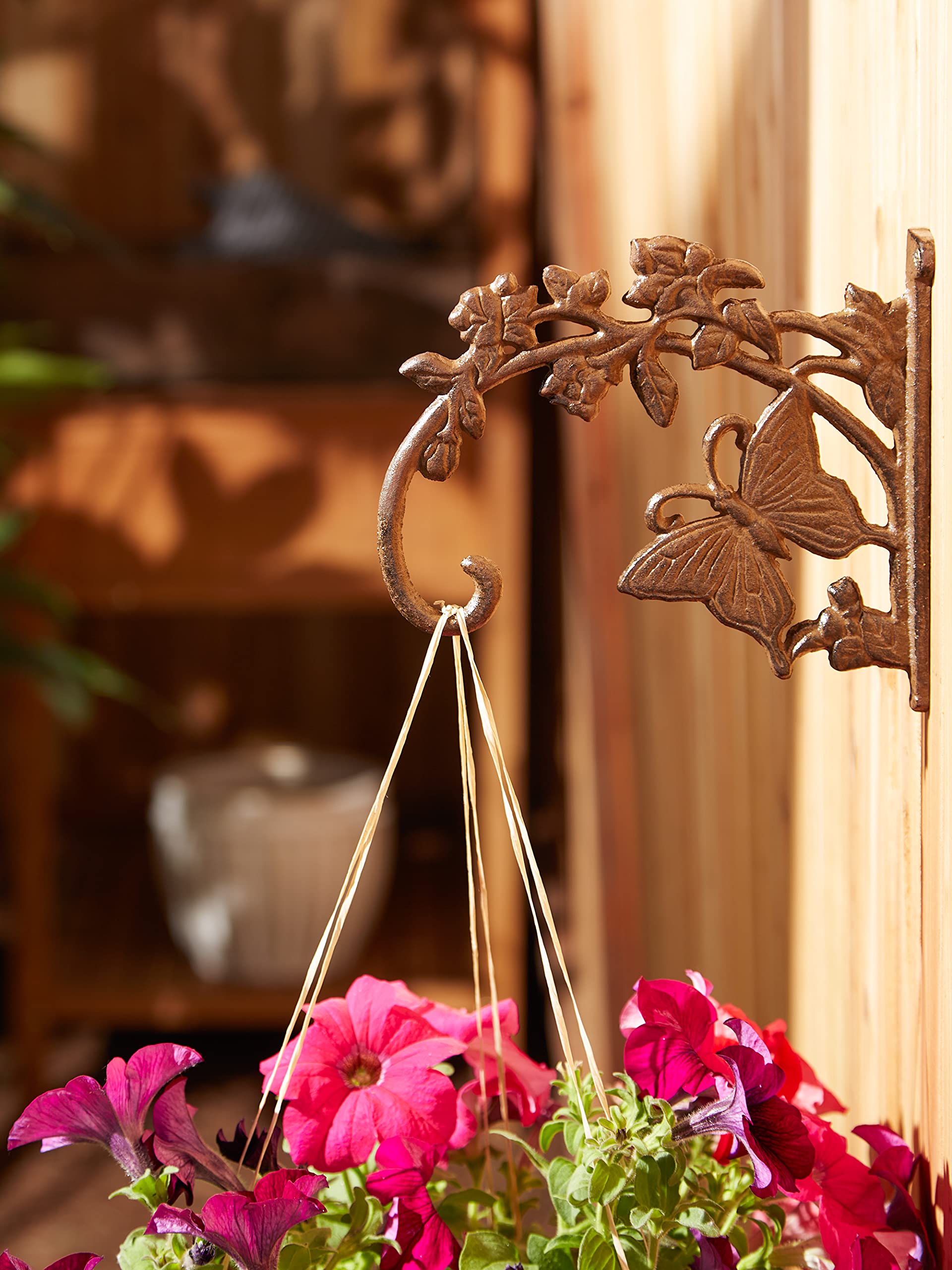 Accent Plus CAST Iron Planter Brackets (Butterfly Design) - Heavy Duty Garden Hooks for Hanging Flower Pots, Window Boxes & Outdoor Decor - Perfect for Patio, Balcony & Porch Decoration