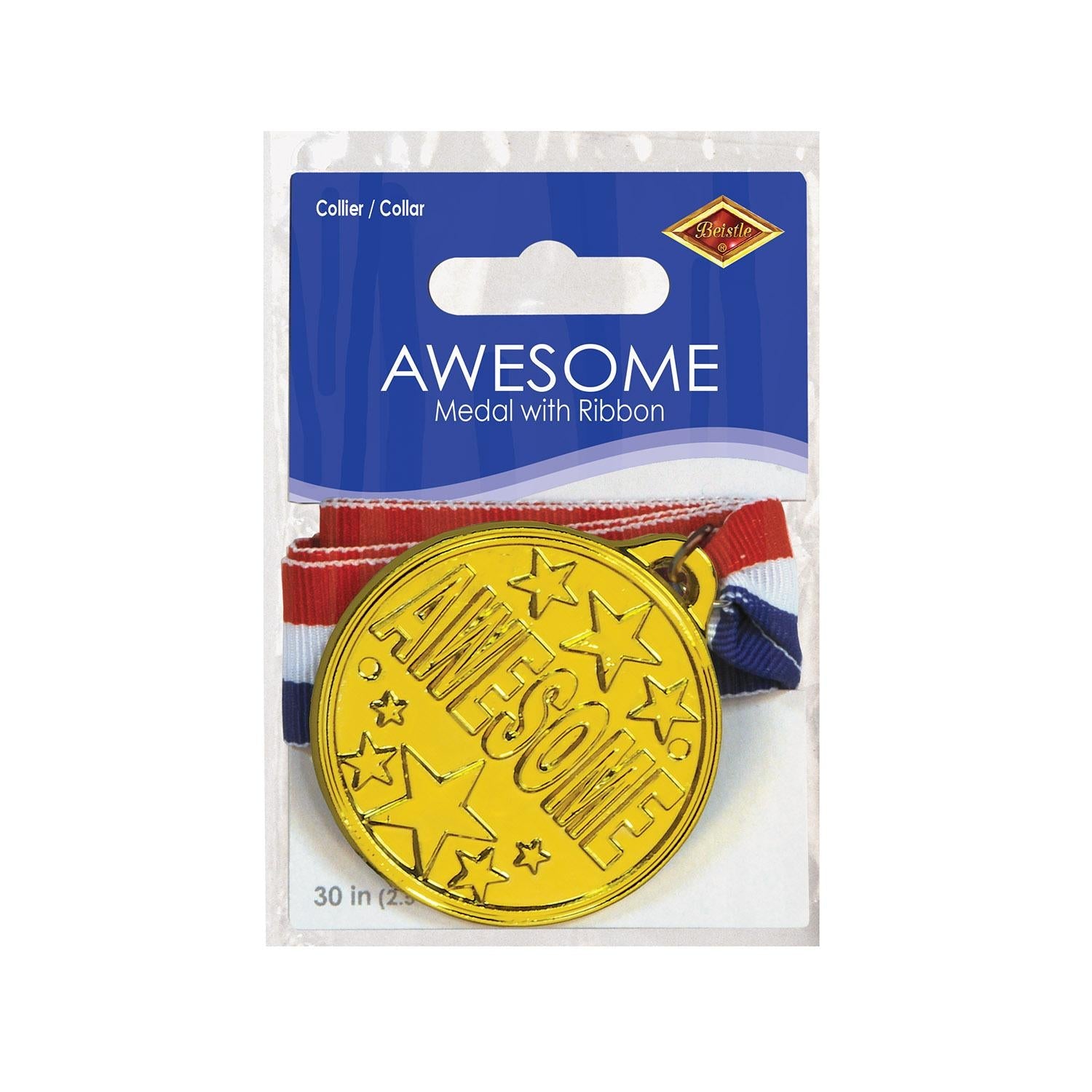 12 Pack Beistle Awesome Medal with Ribbon - Gold, Silver, Bronze Awards for Sports, School, and Competition - Perfect for Ceremonies, Prizes, and Recognition Events