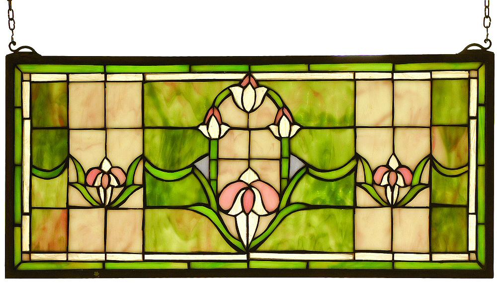 11H x 24W Tulips Transom Window - Stained Glass Decorative Window for Home & Church Decor - Perfect for Entryways, Bathrooms & Kitchen