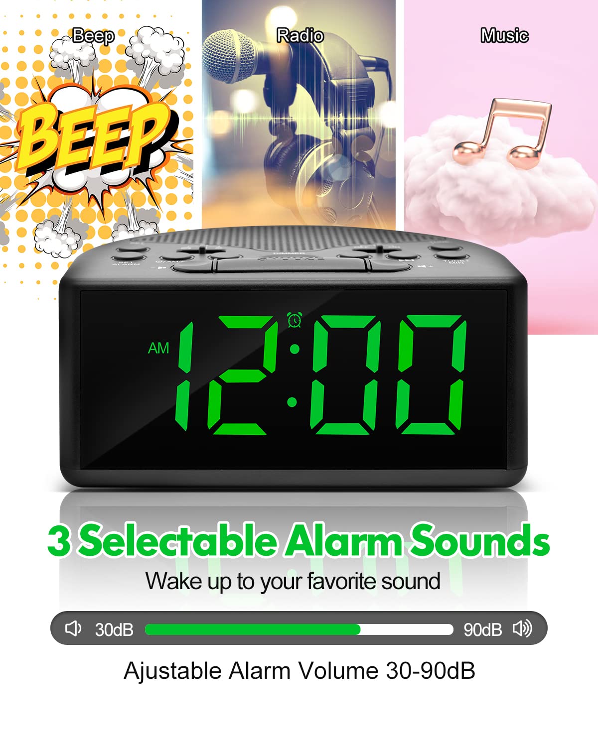 Digital Alarm Clock Radio with AM/FM, 1.4