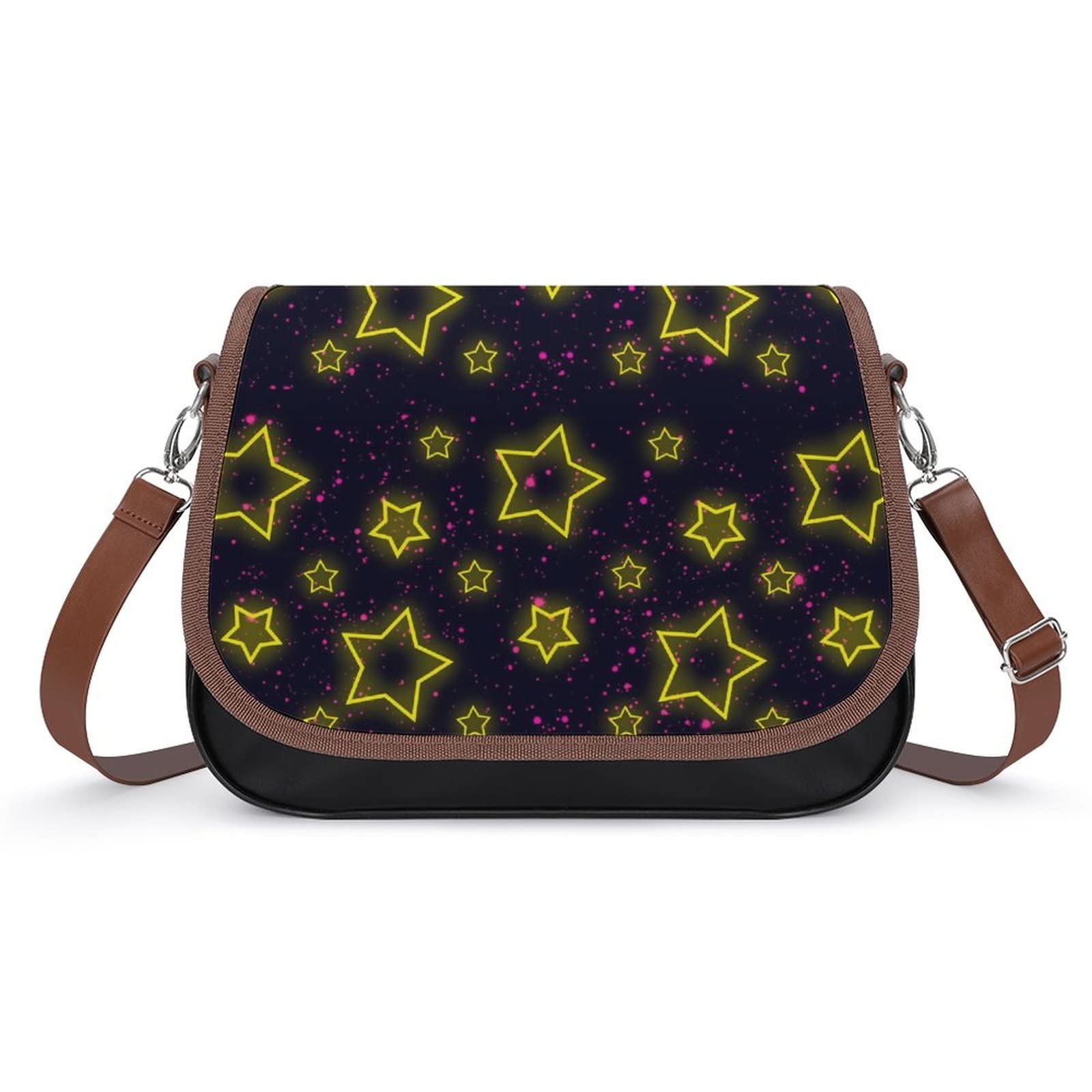 Stylish Women's Leather Crossbody Bag - Designer Shoulder Messenger Purse with Printed Flap in Black Starry Sky Pattern | Perfect for Work, Travel & Everyday Use