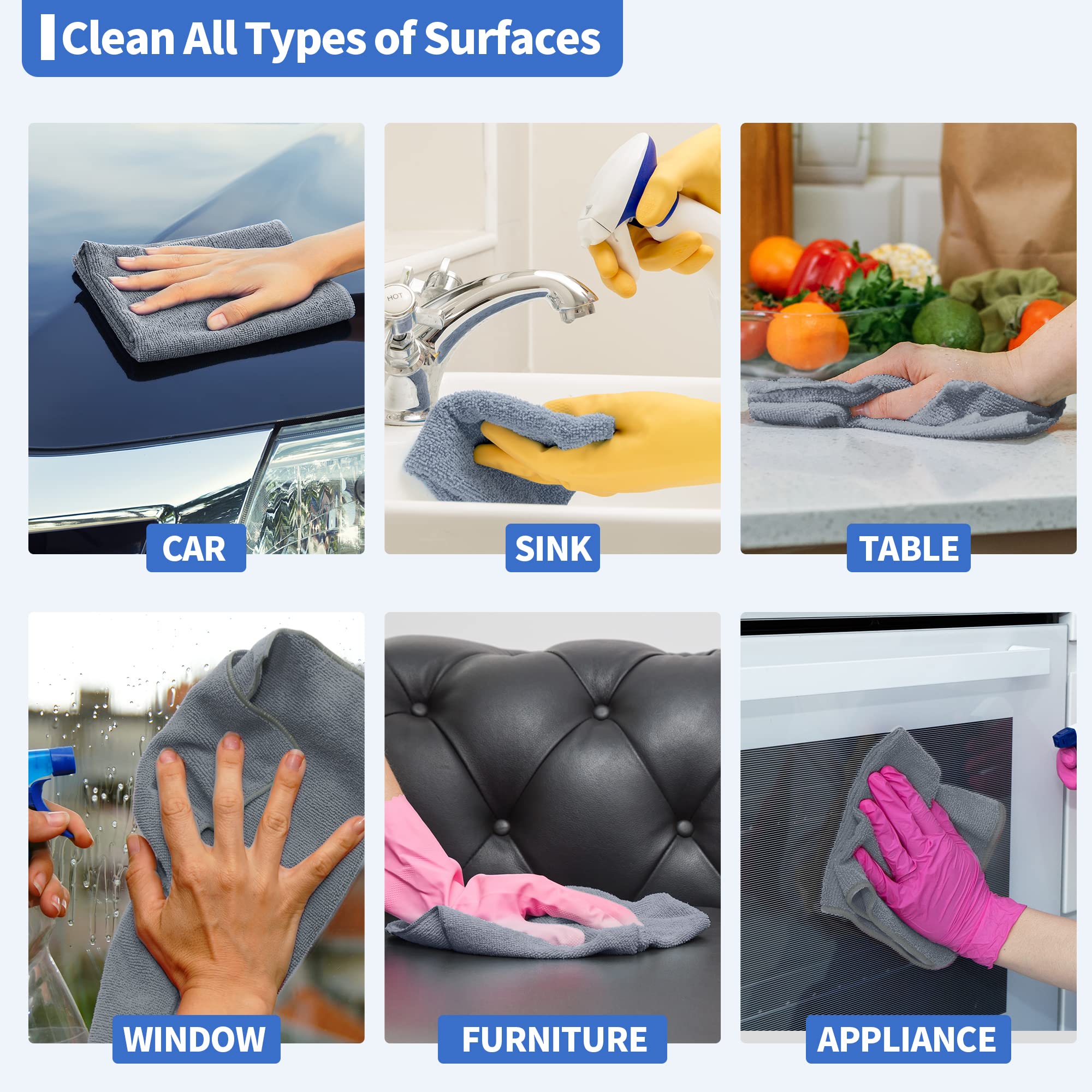 Premium Microfiber Cleaning Cloth 8-Pack, 12.6x12.6