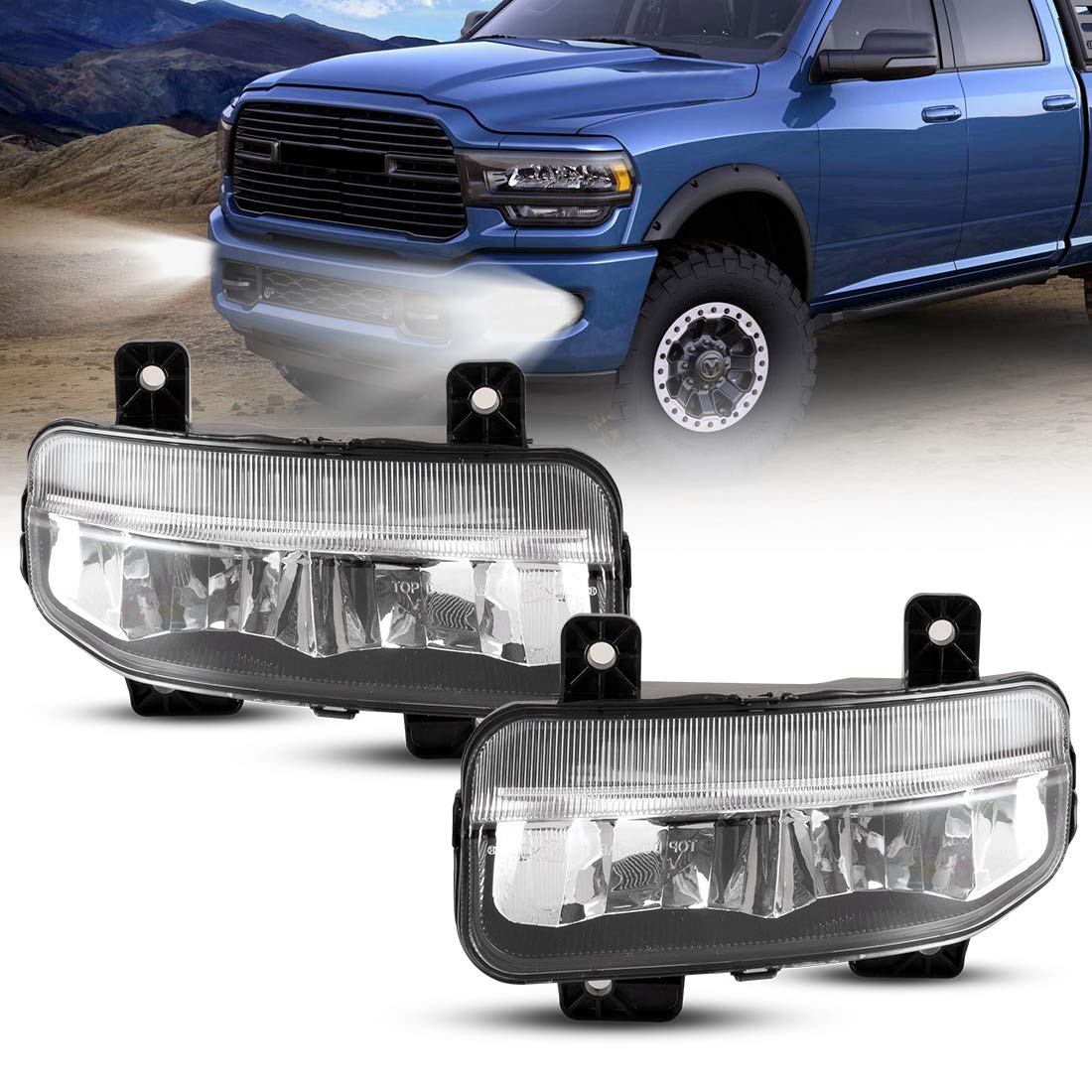 2019-2021 Dodge RAM 1500/2500/3500 LED Fog Light Kit with DRL & Clear Lens - Complete Wiring Harness & Universal Switch Included - Perfect for Off-Roading, Night Driving & Bad Weather Conditions