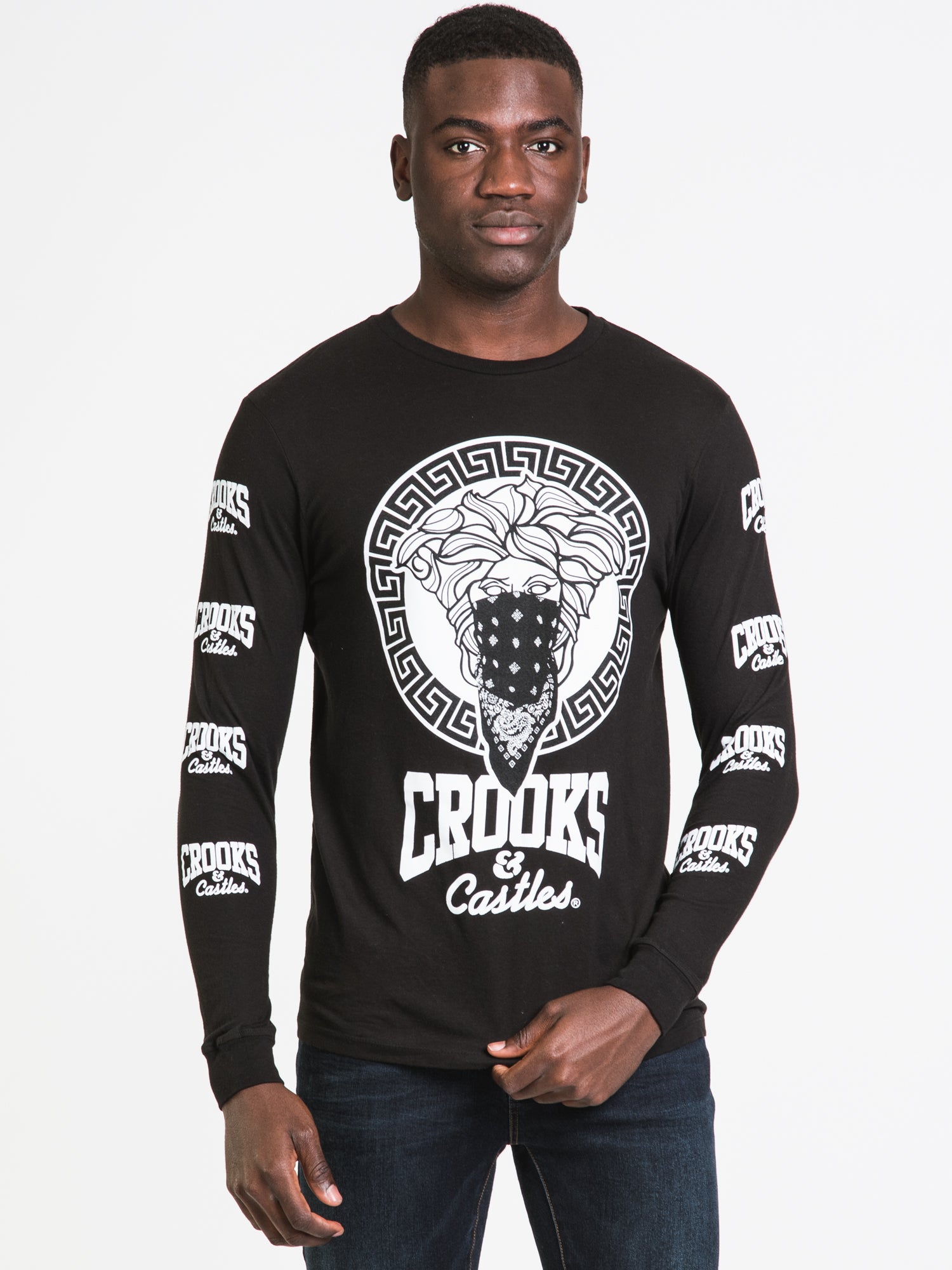 Crooks & Castles Core Logo Bandito Long Sleeve Tee - Men's Graphic Streetwear Shirt for Casual Wear & Urban Fashion | Clearance Sale