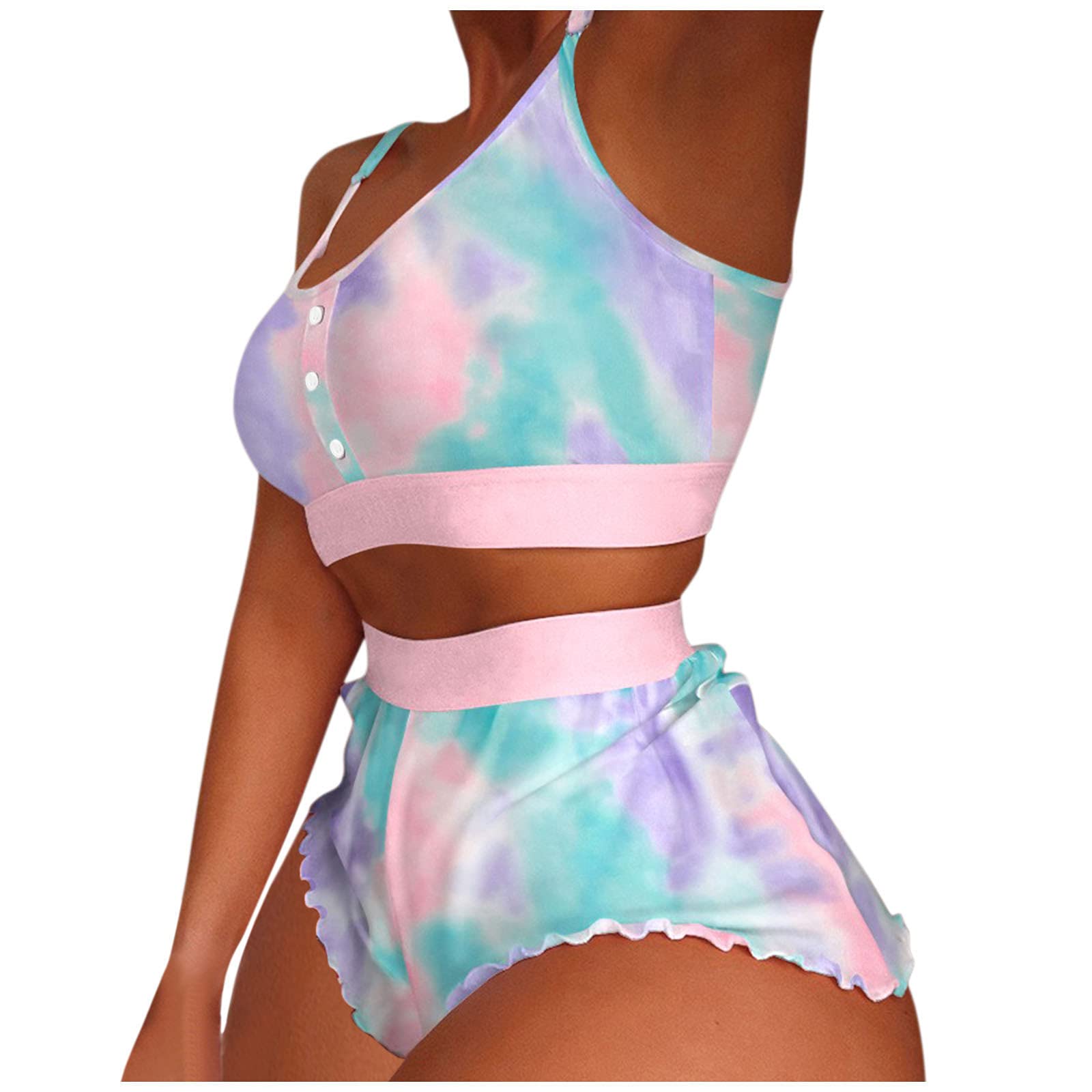 Women's Sexy Printed Swim Shorts & Sleeveless Cami Pajama Set - Beachwear, Sleepwear & Lingerie for Summer Vacation, Pool Party & Nightwear