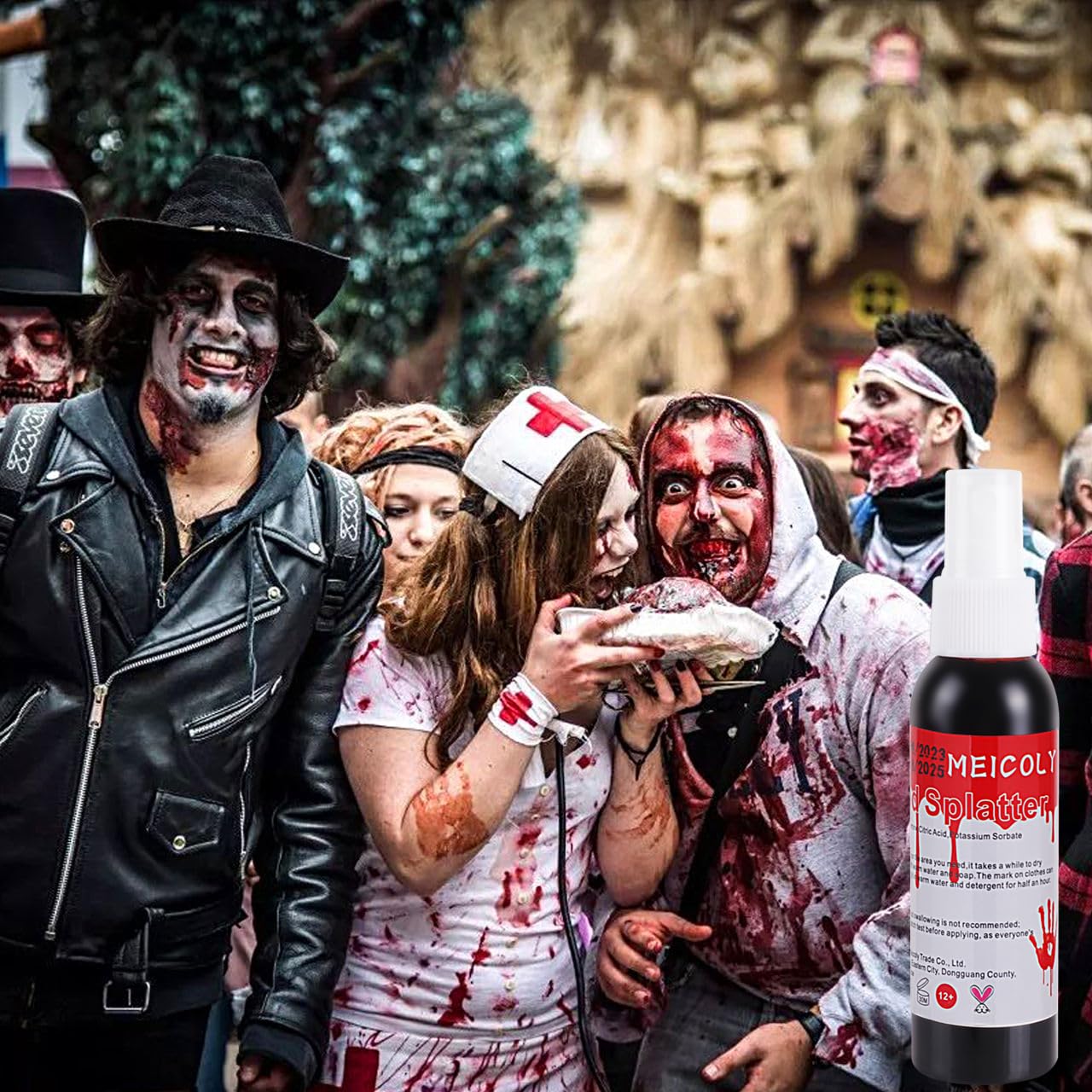 MEICOLY Fake Blood Spray - 2.1oz Halloween SFX Makeup Kit for Zombie, Vampire & Monster Costumes | Realistic Blood Splatter Effects for Clothes & Props | Dark Red Liquid Blood (2-Pack) - Perfect for Halloween Parties, Haunted Houses & Horror Movie Effects