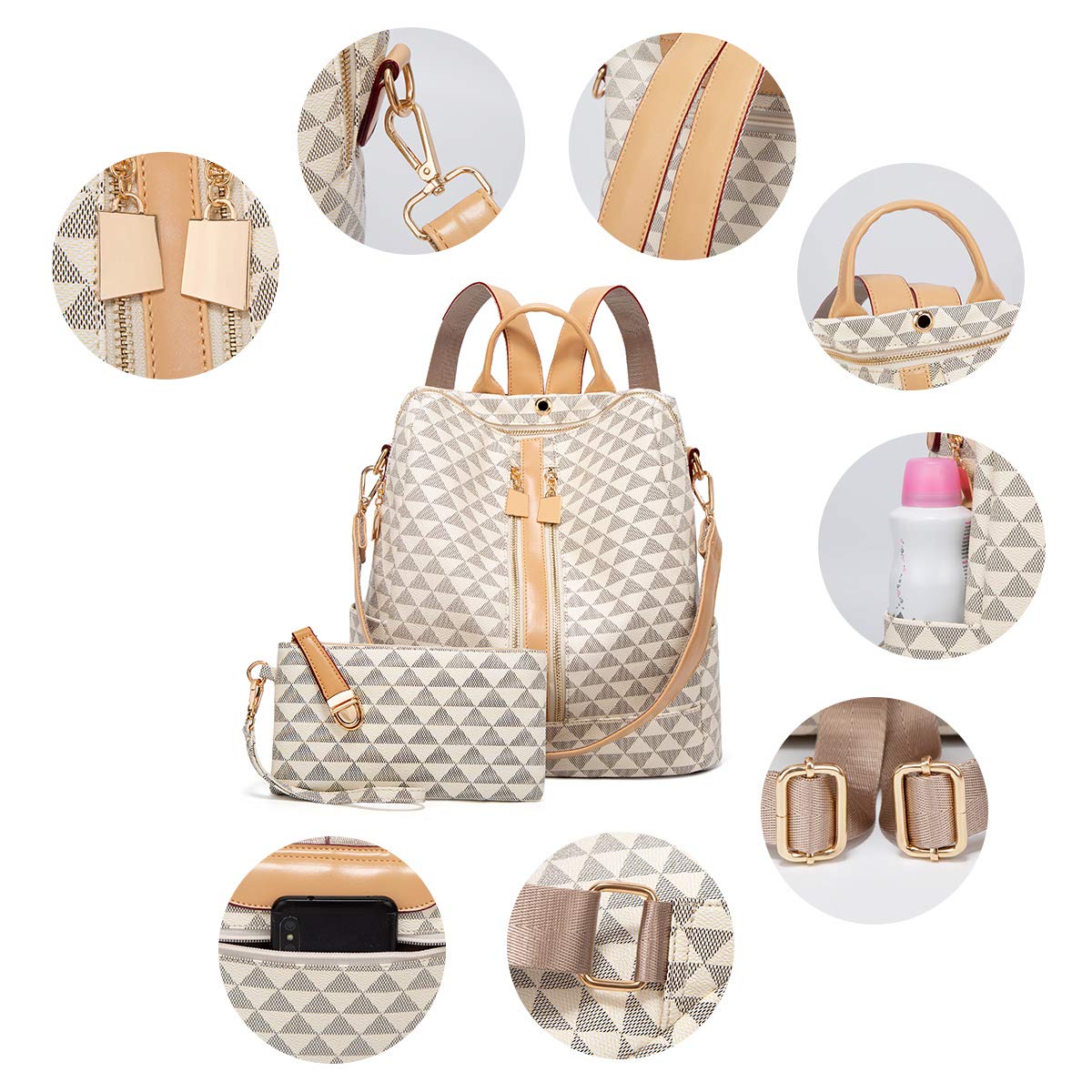 Stylish Convertible PU Leather Backpack Purse for Women - 2-in-1 Travel Satchel & Handbag Set - Perfect for Work, Travel & Daily Use