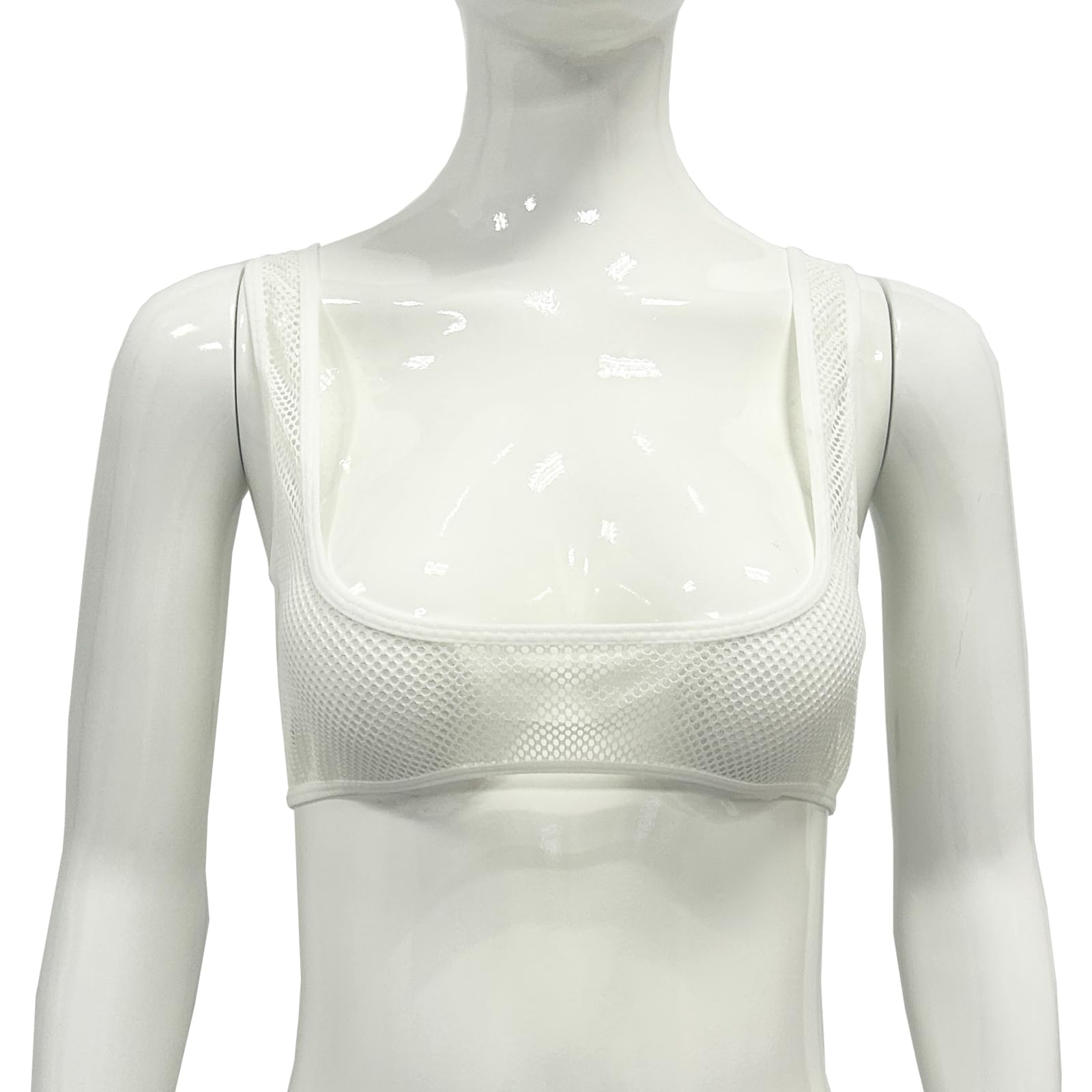Sexy Women's Fishnet Mesh Crop Top - Deep U Neck Spaghetti Strap Tank Top with Built-in Bra for Nightclub, Party & Festival Outfits | Breathable Summer Fashion Top for Women