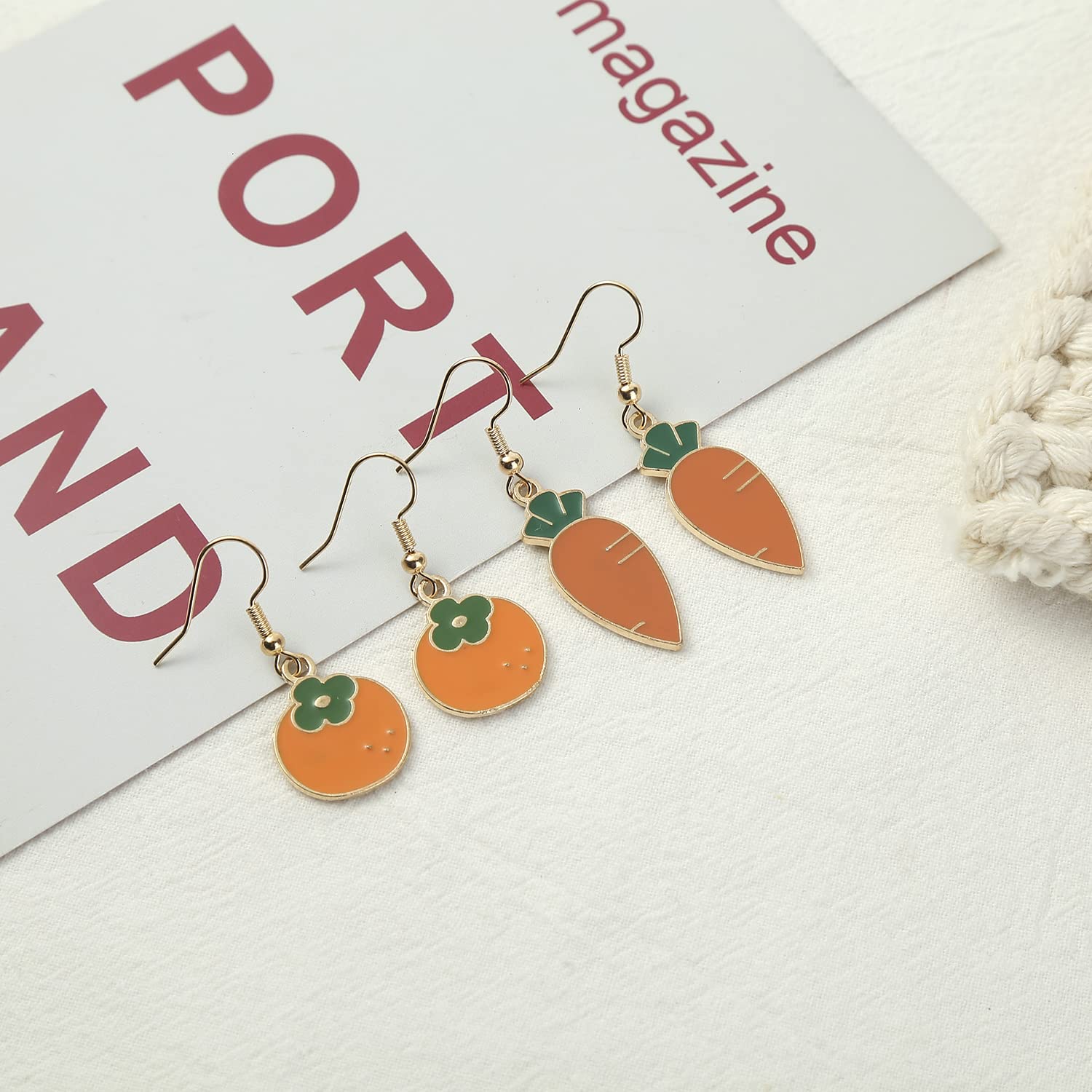 16 Pairs Easter Bunny Carrot Earrings for Women - Orange Dangle Hoop Earrings, Cute Easter Party Decorations & Gifts - Perfect for Easter Celebrations, Spring Festivals & Costume Accessories