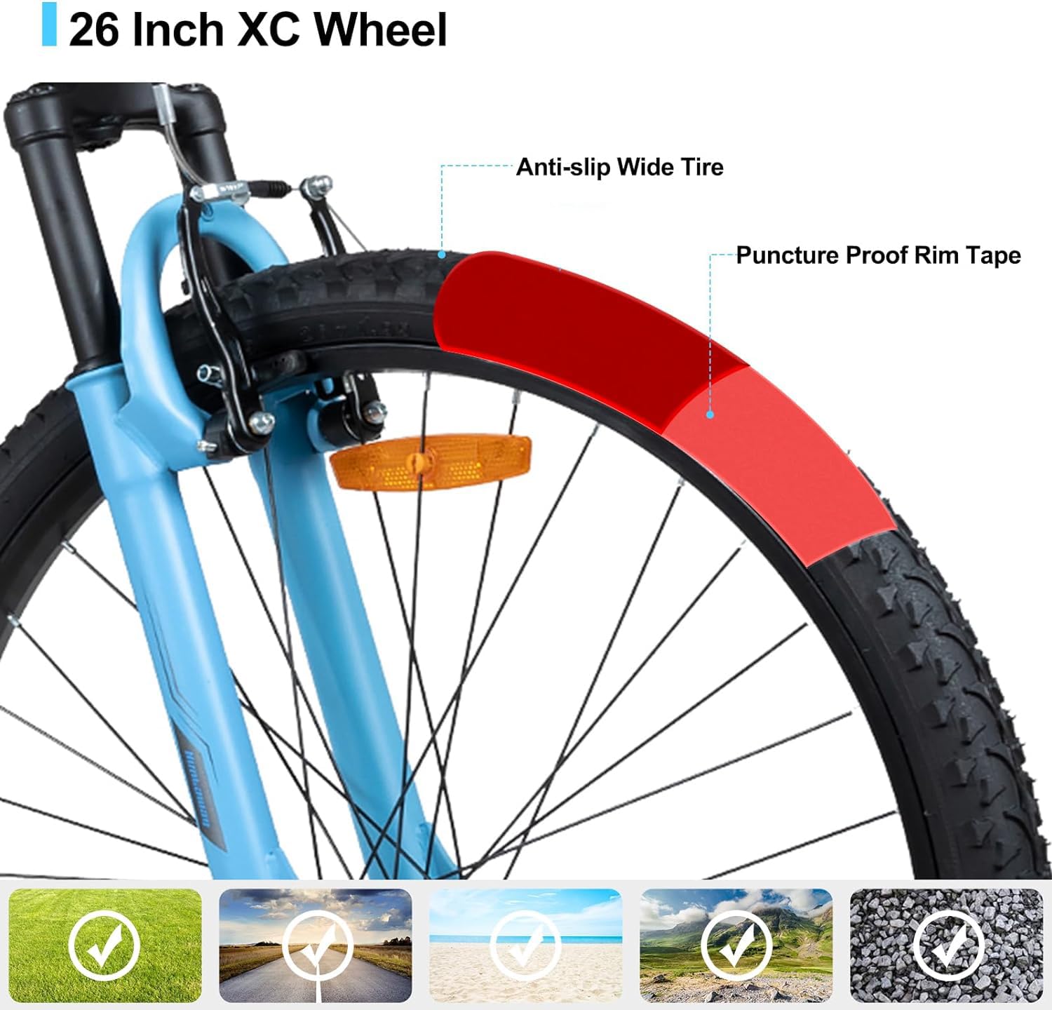 HH HILAND 26 Inch Mountain Bike for Men & Women - 21 Speed Gears, Aluminum Frame with Front Suspension, 3/6 Spoke Wheels - Perfect for Trail Riding, Commuting & Outdoor Adventures