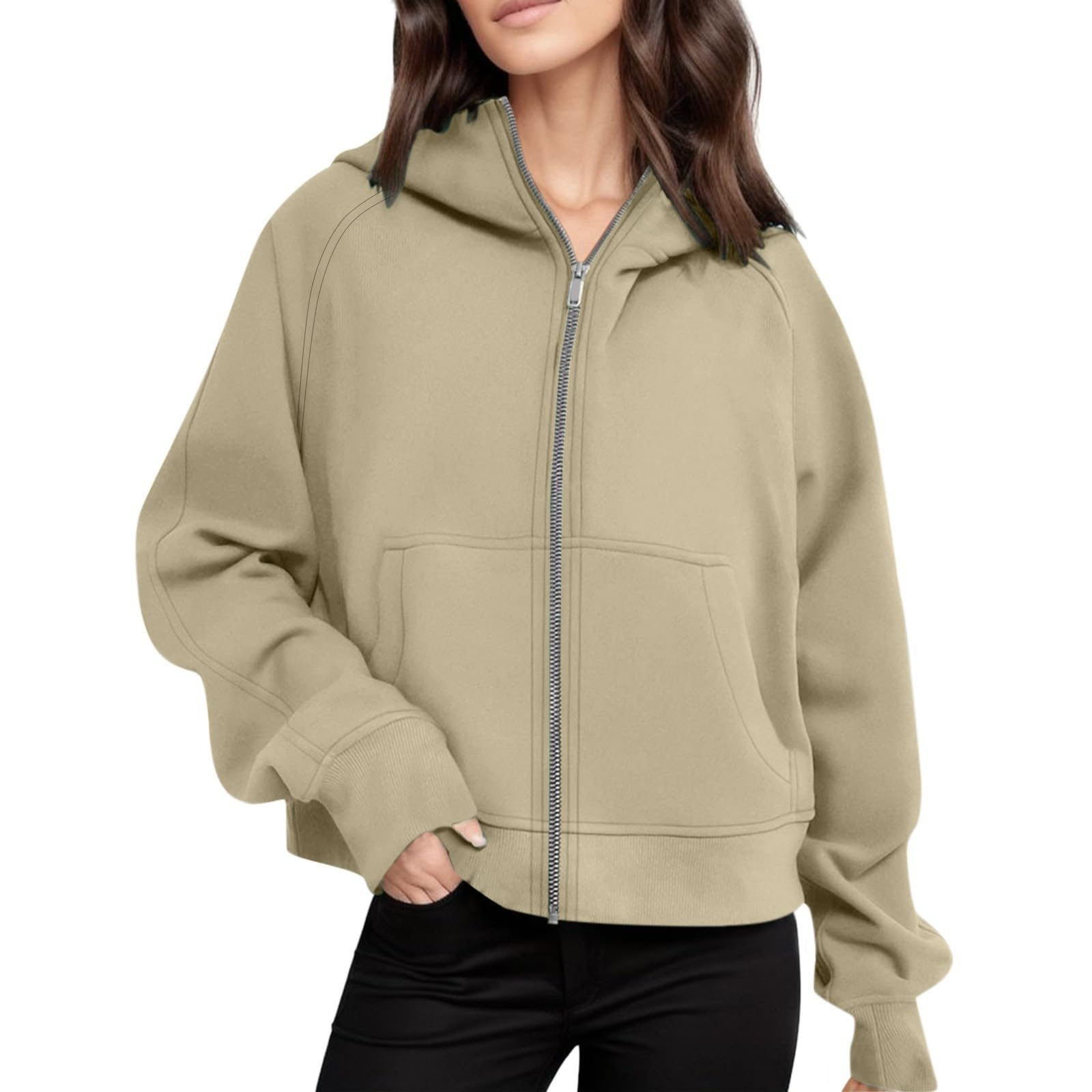 Women's Cropped Zip Up Sweatshirt Jacket - Casual Comfy Gym Top for Fall & Winter 2024 | Perfect for Workouts, Running Errands & Cozy Layering