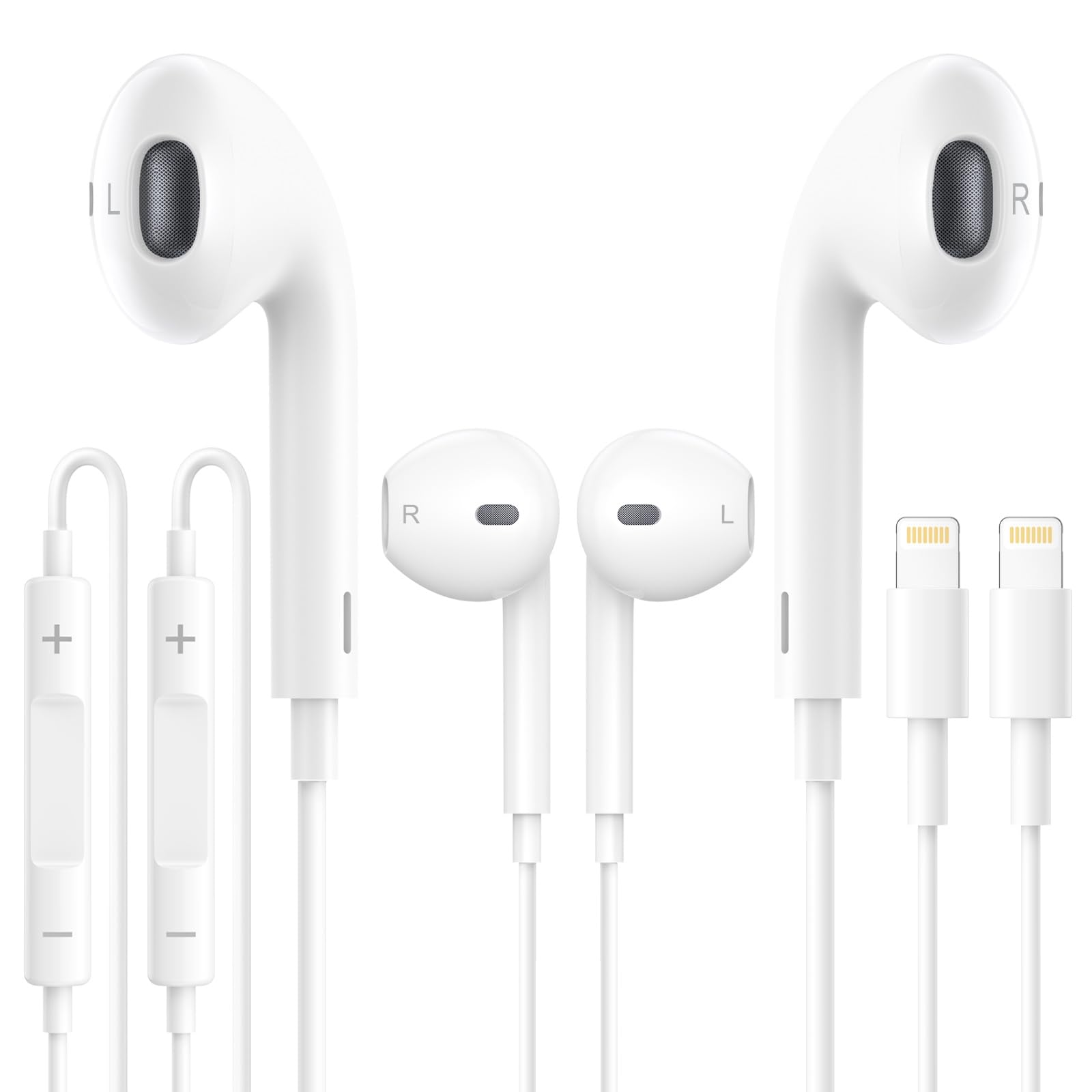 2 Pack MFi Certified Lightning Headphones for iPhone - Wired Earphones with Volume Control & Mic, Compatible with iPhone 14/13/12/11/SE/XR/XS/X/8/8Plus - Perfect for Gaming, Workouts & Commuting