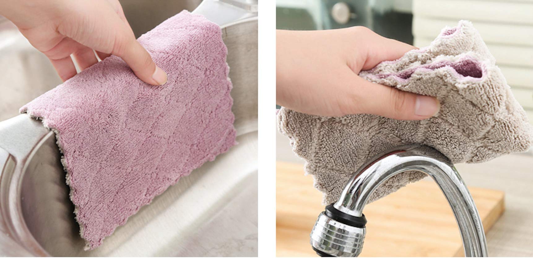 Kimteny 12 Pack Premium Absorbent Coral Velvet Dish Towels - Super Soft Nonstick Kitchen Cloths, Fast Drying & Washable (Purple-Grey) for Dishes, Countertops & Household Cleaning