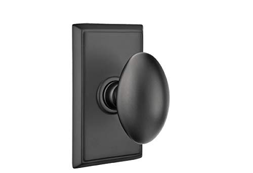 Emtek Passage Door Handle Set with Rectangular Rosette & Egg Knob - Flat Black Finish for Interior Doors | Modern Hardware for Bedroom, Bathroom & Closet Doors