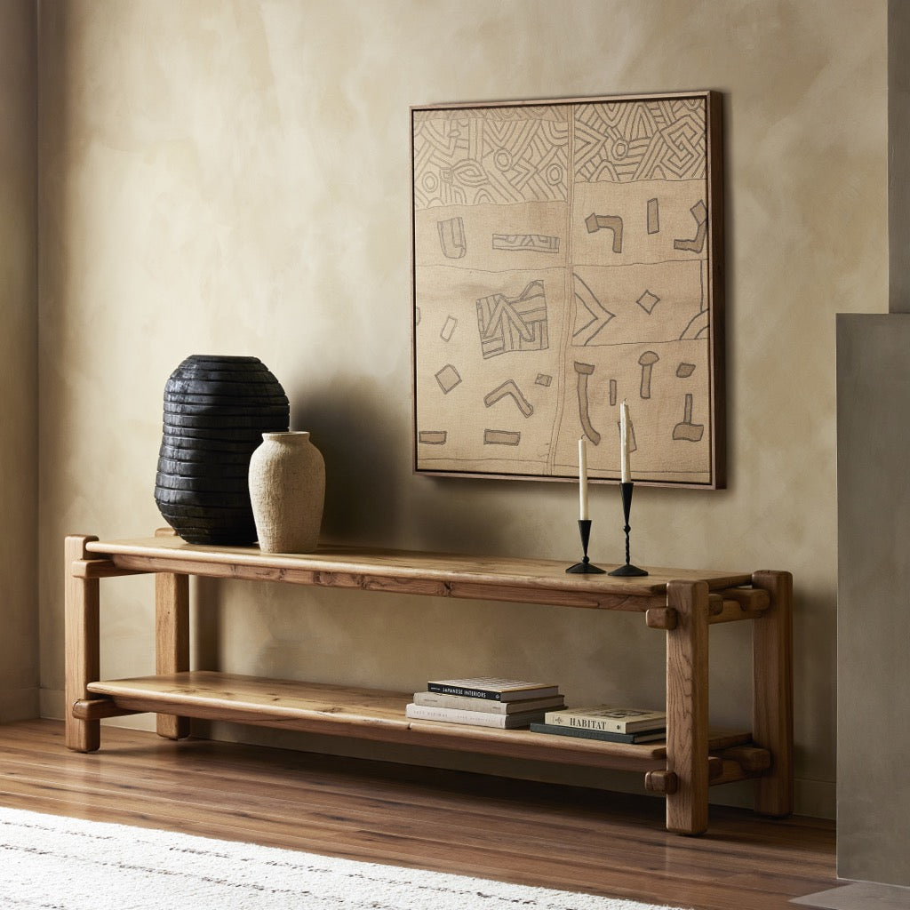 Marcia Low Console Table - Natural Reclaimed French Oak Wood Entryway Sofa Table - Perfect for Hallway, Living Room & Home Decor