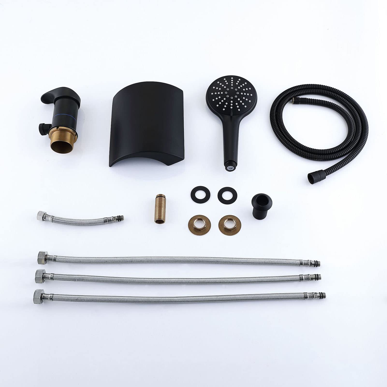 Matte Black Waterfall Bathtub Faucet with Hand Shower - 3 Hole Single Handle Tub Mixer Tap - Modern Brass Bathroom Shower Faucet for Spa-Like Relaxation and Luxurious Bathing Experience