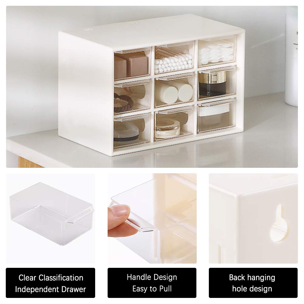 SITAKE Mini Plastic Drawer Organizer - 9 Drawers for Crafts & Office Supplies (Pink) - Perfect for Home & Office Storage