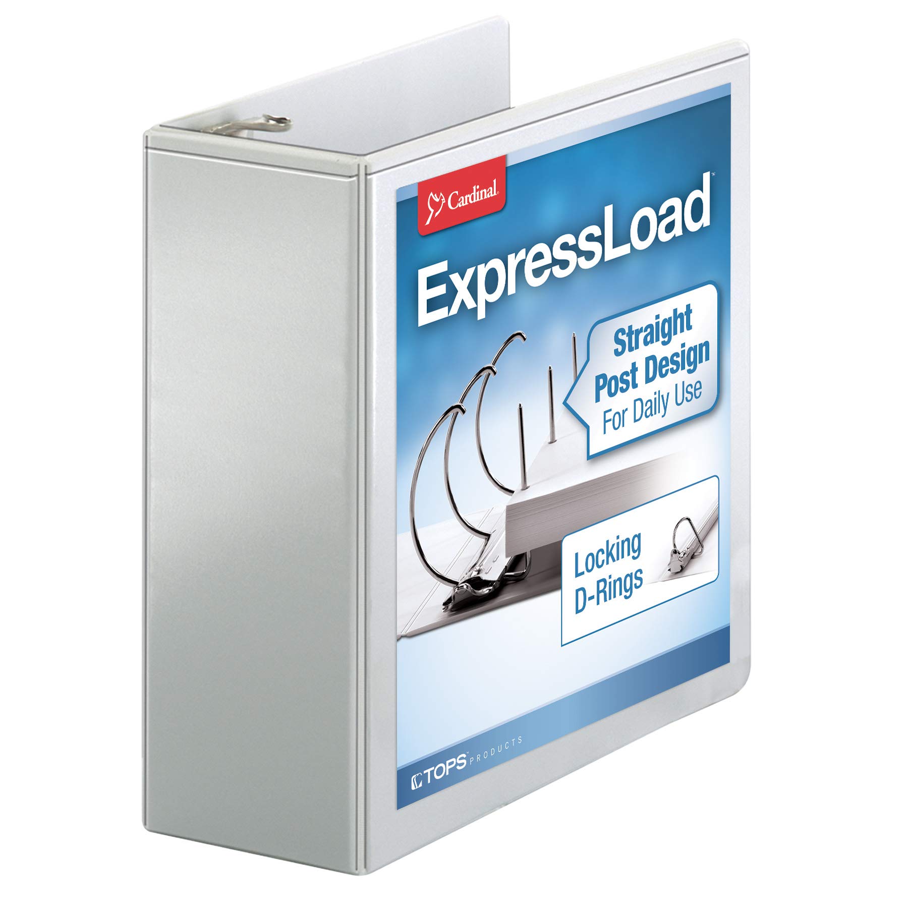 Cardinal ExpressLoad 4 Inch D-Ring Binder - 750 Sheet Capacity White Binder with ClearVue Cover & Locking D-Rings (49140) - Perfect for Office Documents, School Projects, and Business Presentations