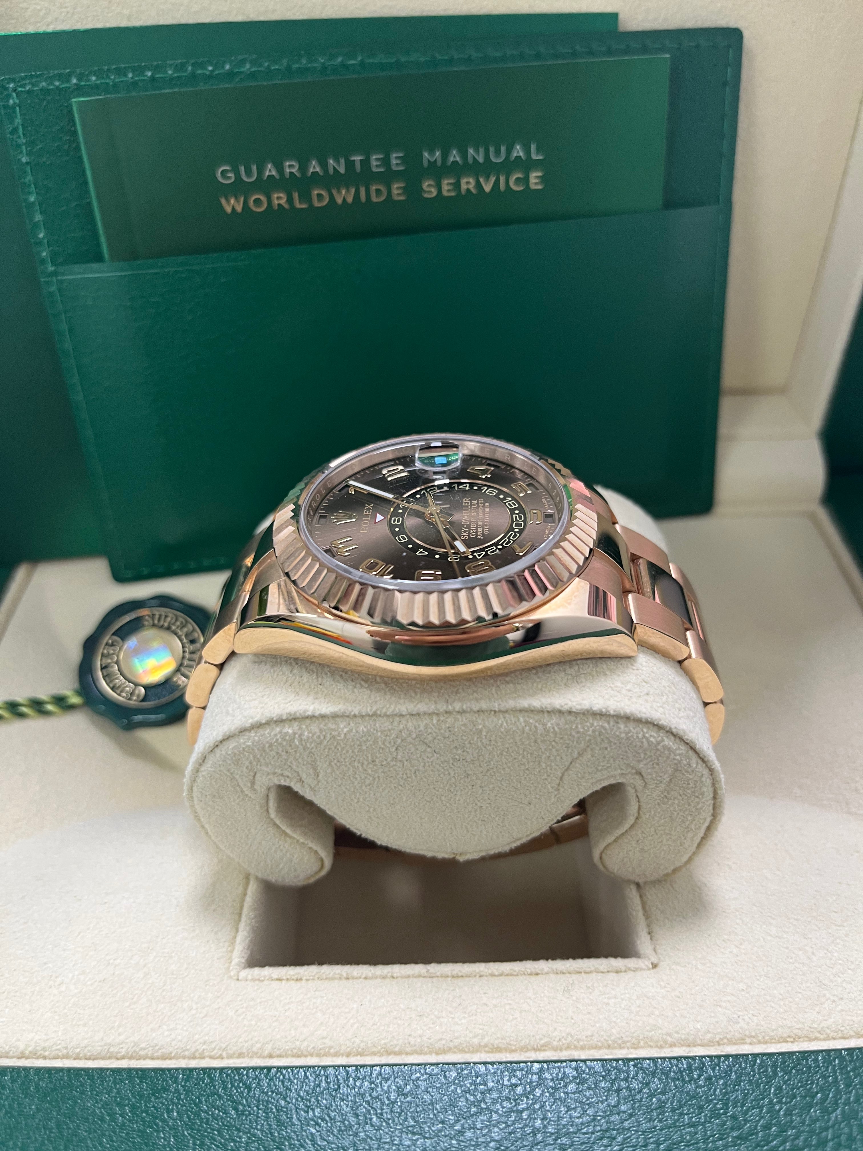 Rolex Sky-Dweller 42mm 18k Rose Gold Watch with Chocolate Sunray Arabic Dial Ref.326935 - Luxury Men's Watch for Business, Travel & Special Occasions