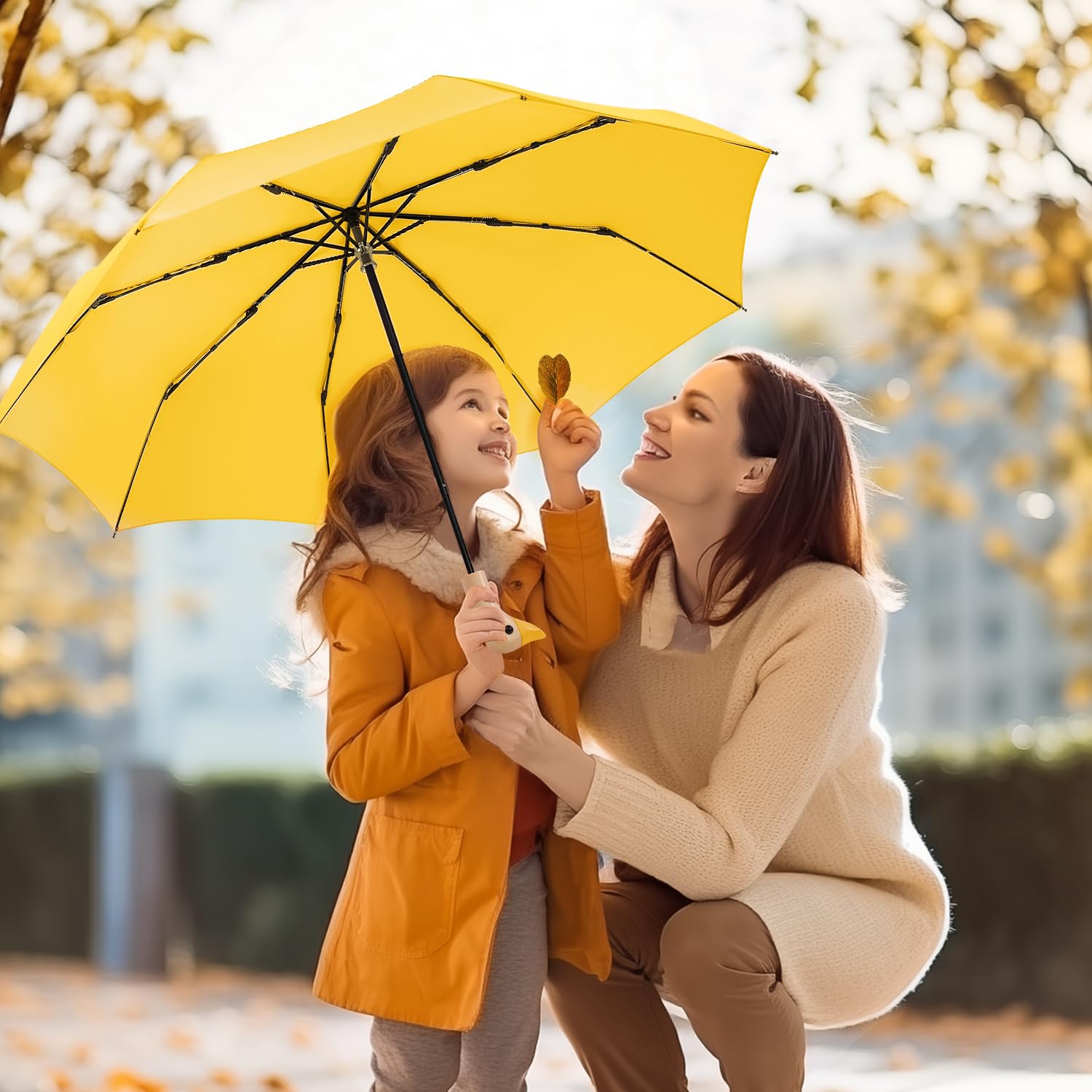 Cute Duck Handle Umbrella - Compact Travel Yellow Duck Head Umbrella for Women & Girls, Lightweight Wood Handle Small Folding Umbrella - Perfect for Rainy Days, Outdoor Activities & Fashion Accessory