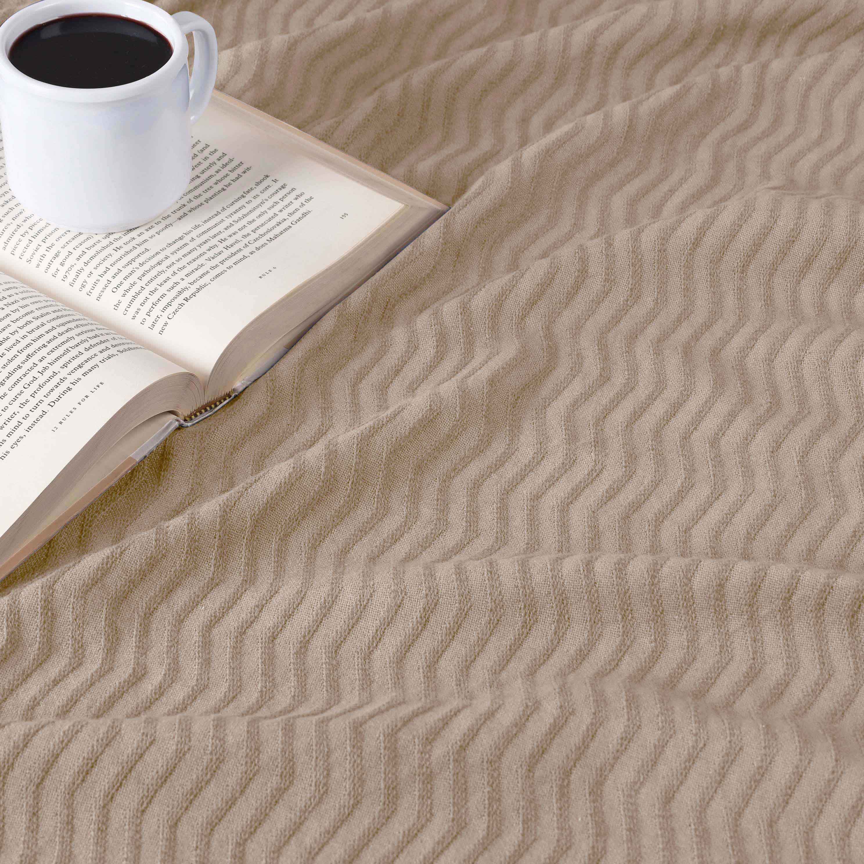 Jena Cotton Textured Chevron Lightweight Woven Blanket - Soft & Breathable Throw for Sofa, Bed & Outdoor Use - Cozy Home Decor & Picnic Essential