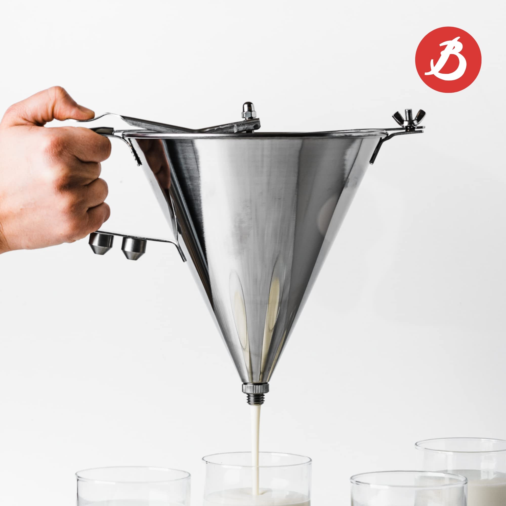 de Buyer KWIK PRO Piston Funnel - 2 Quart Stainless Steel Kitchen Funnel for Liquids & Sauces - Leakproof Design, Dishwasher Safe - Made in France - Perfect for Canning, Baking & Home Brewing