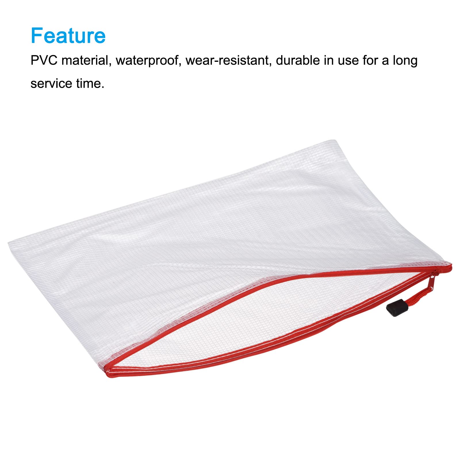 Meccanity A3 Size Mesh Zipper Bags - 3 Pack Red Plastic Document Organizer Folders for Office, School, Travel & Storage | Waterproof File Pouch for Papers, Receipts, Art Supplies & Important Documents