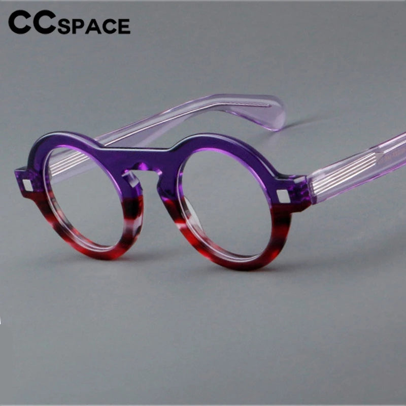CCspace Unisex Full Rim Round Thick Acetate Eyeglasses Frame 301598 - Stylish & Durable for Men & Women - Perfect for Reading, Work, and Fashion Accessories