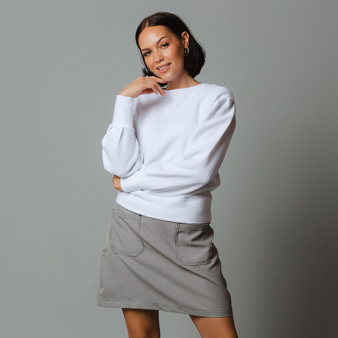 Stylish Houndstooth Canvas Skirt for Women - Trendy A-Line Midi Skirt with Pockets - Perfect for Office, Casual Outfits & Fall Fashion