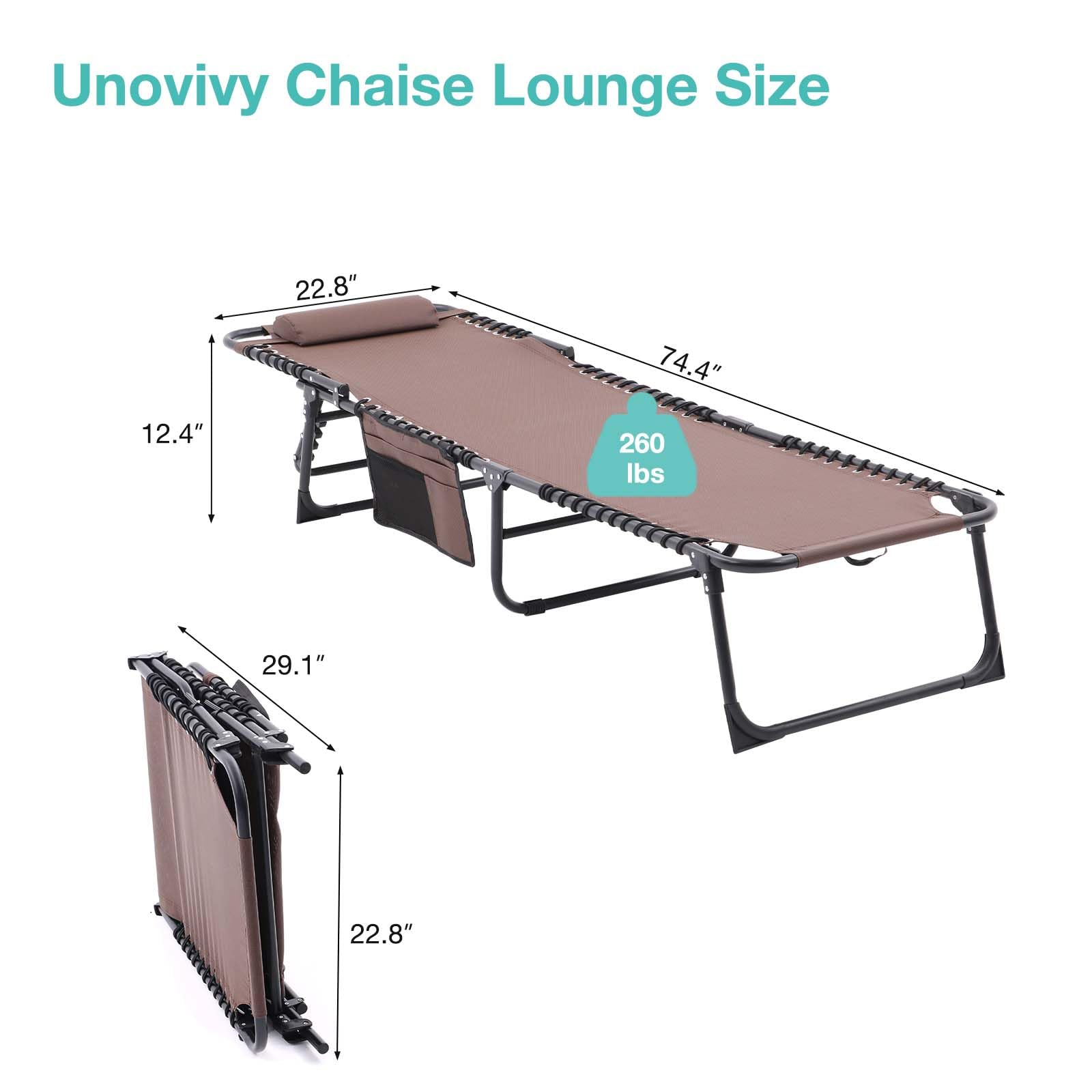 2 Pack Adjustable Outdoor Lounge Chairs - Foldable Tanning Chairs with 4-Level Recline, Headrest & Side Pocket - Perfect for Poolside, Beach, Patio & Backyard Relaxation