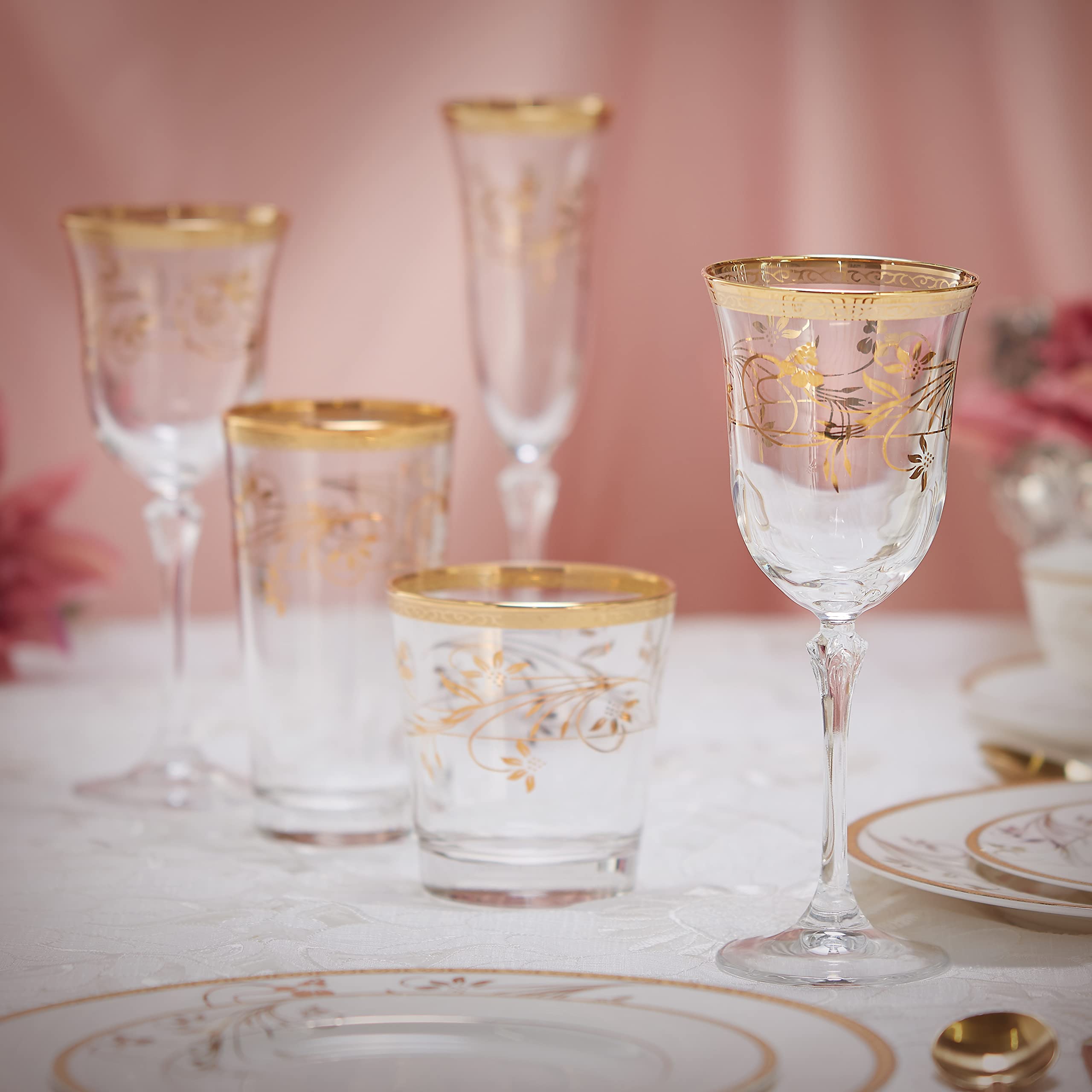 Elegant Modern Crystal Rosalia Flower Glassware Set of 4 - 7 oz White Wine Glasses for Parties, Weddings, and Special Events - Perfect for Hosting, Gifts, and Home Decor
