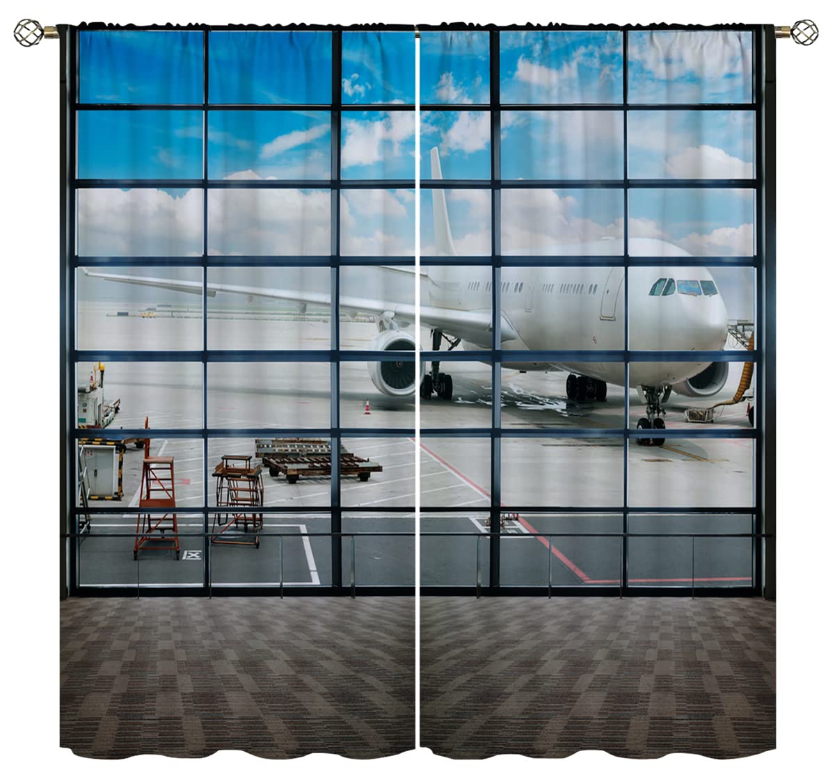 Blackout Curtains with Jet Plane Design - Thermal Insulated Room Darkening Drapes for Bedroom & Living Room (84x84 Inch) - Perfect for Travel Lovers, Kids Rooms & Home Decor