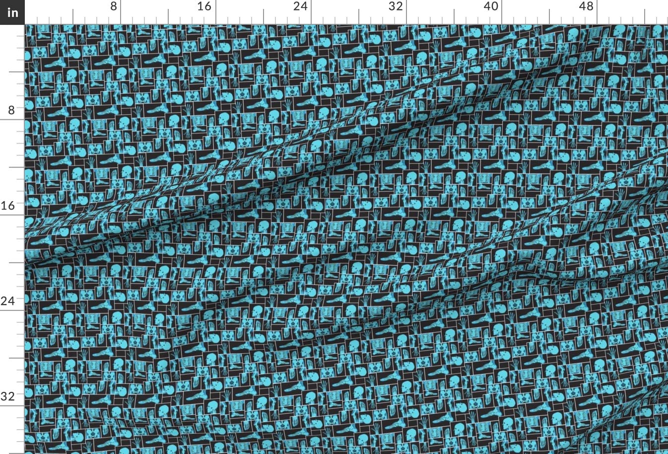 Hip Bone Blue Black Skeleton Bones X-Ray Print Satin Fabric by The Yard - Halloween Doctor Medical Costume Material, Sewing Lining for Apparel, Fashion Blankets & Home Decor