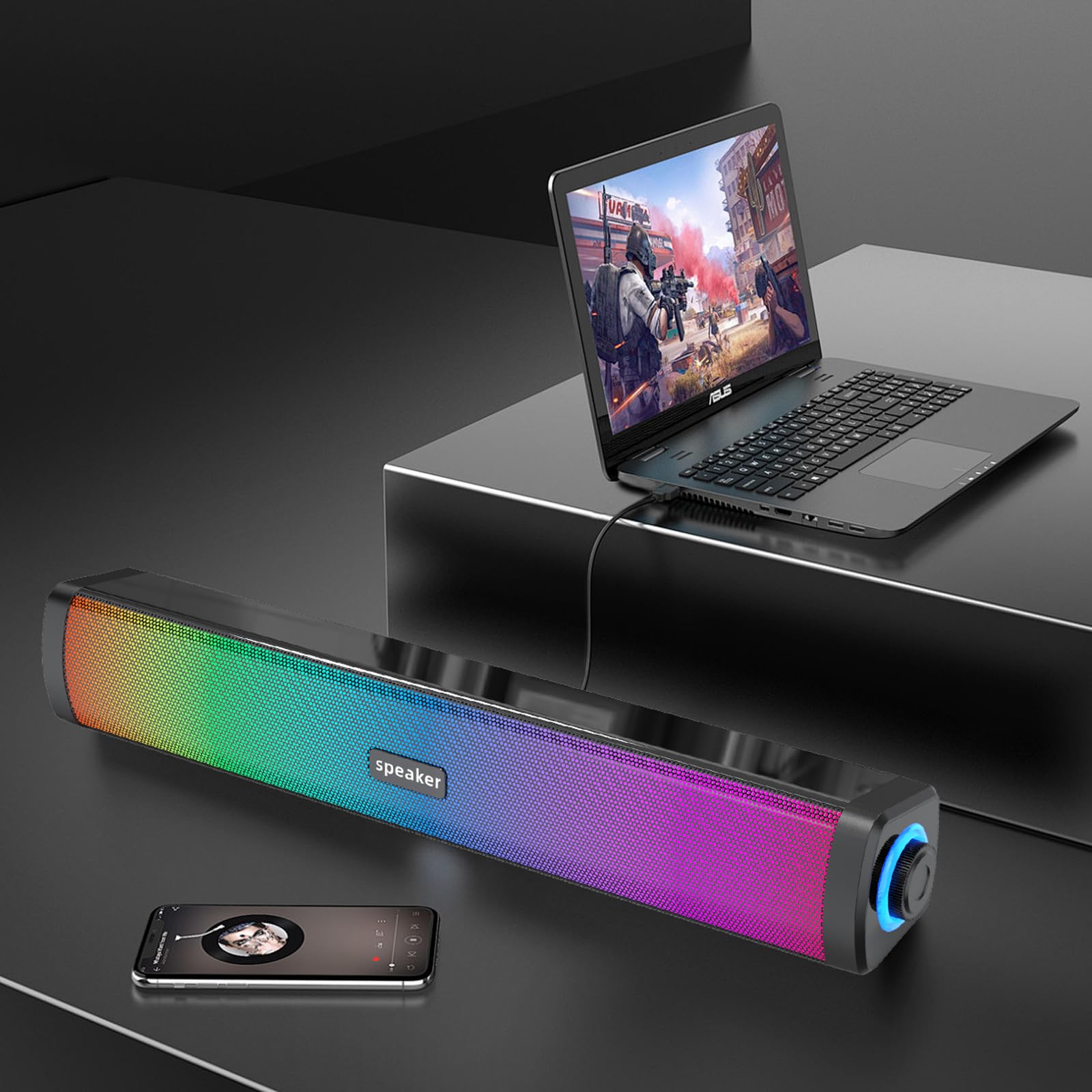 Wireless Bluetooth Computer Speakers with Touch Control & RGB Lighting - USB Powered PC Gaming Speakers for Desktop, Laptop, Tablet - Perfect for Gaming, Music, Movies & Home Office Setup
