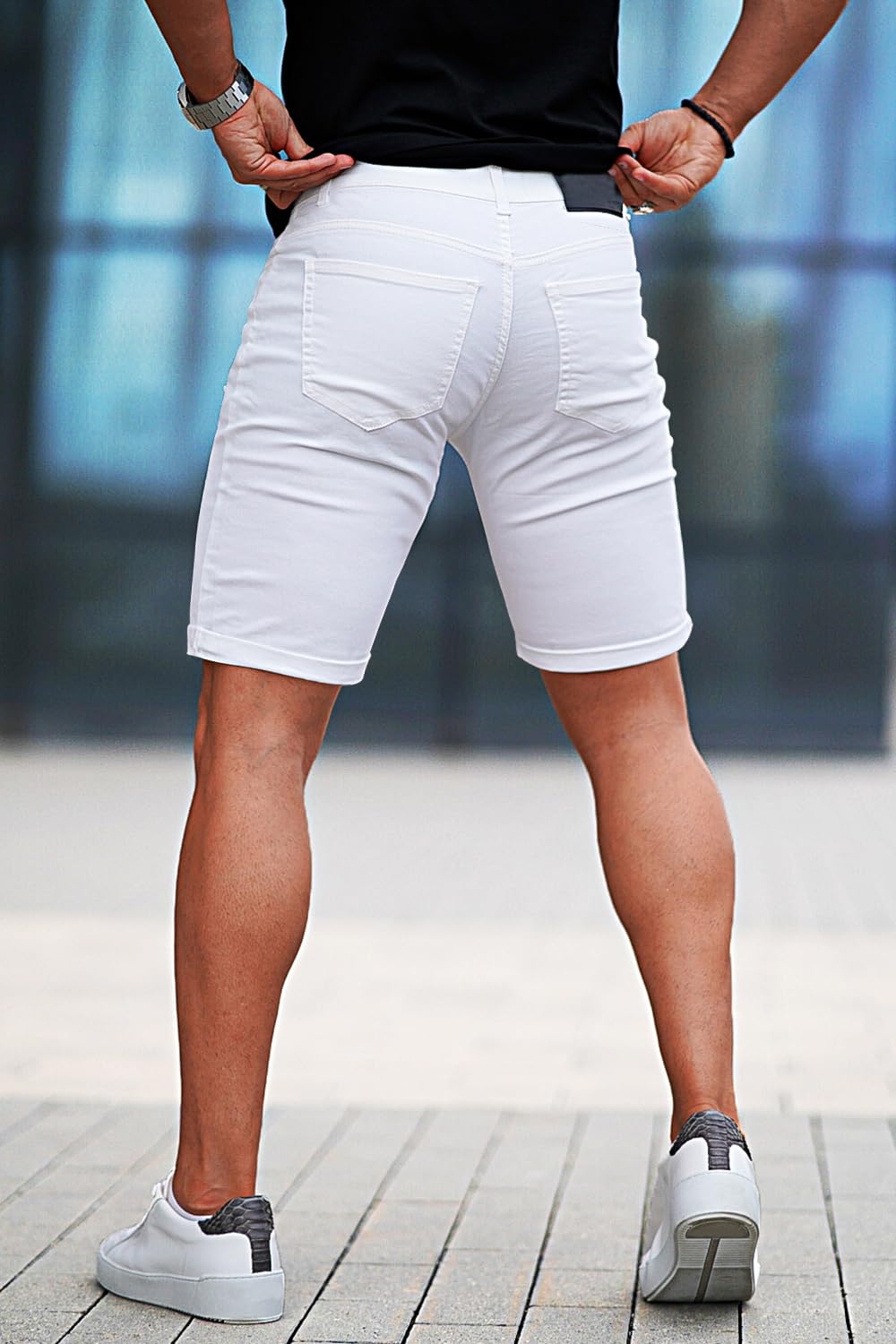 GINGTTO Men's Skinny Stretch Denim Shorts - Slim Fit Stretch Jean Shorts for Men | Perfect for Summer, Casual Wear & Outdoor Activities