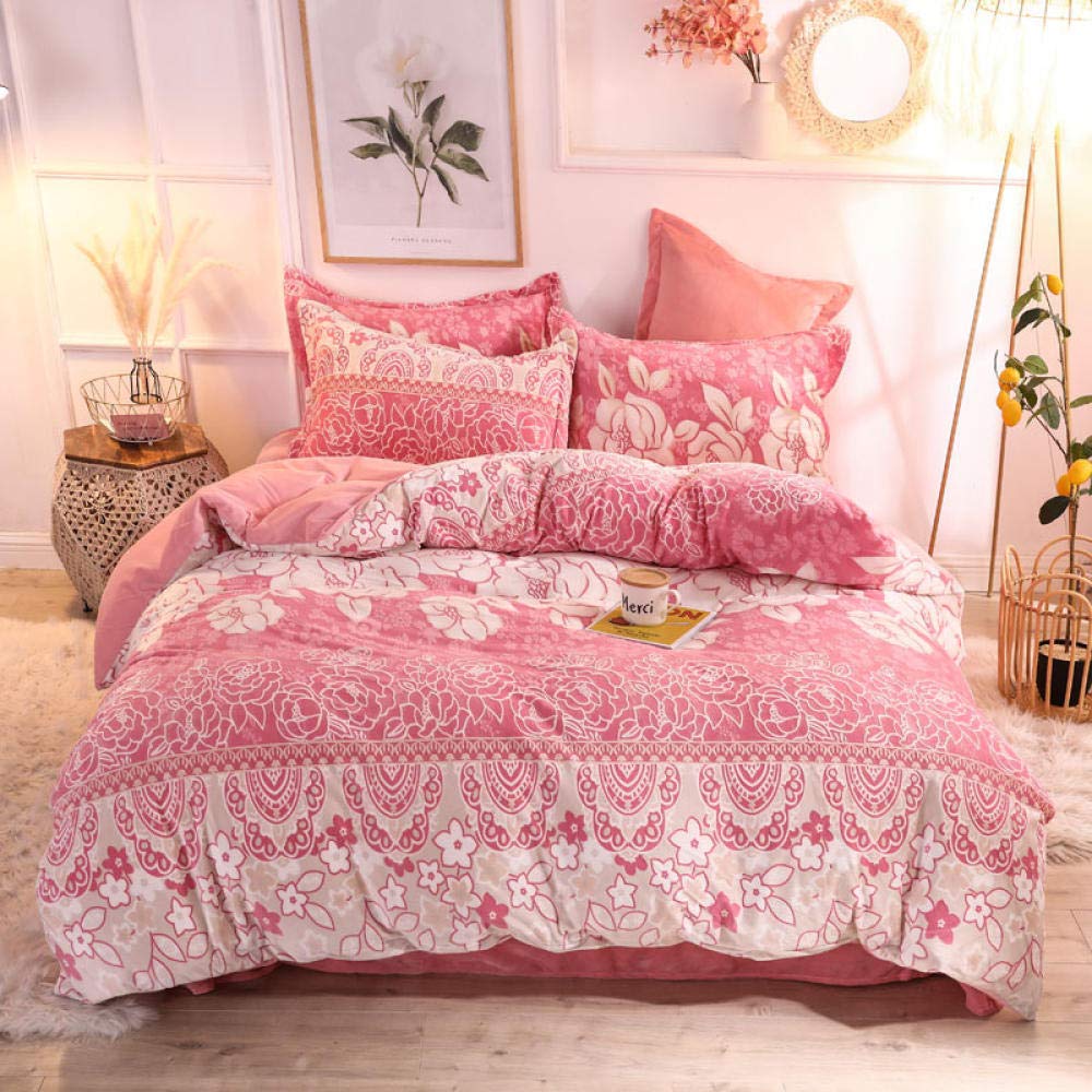 Luxury King Size Bedding Set - 4 Piece Thick Carved Velvet Comforter Set for Winter Warmth, Soft & Cozy, Pink - Perfect for Cold Weather & Master Bedroom Decor