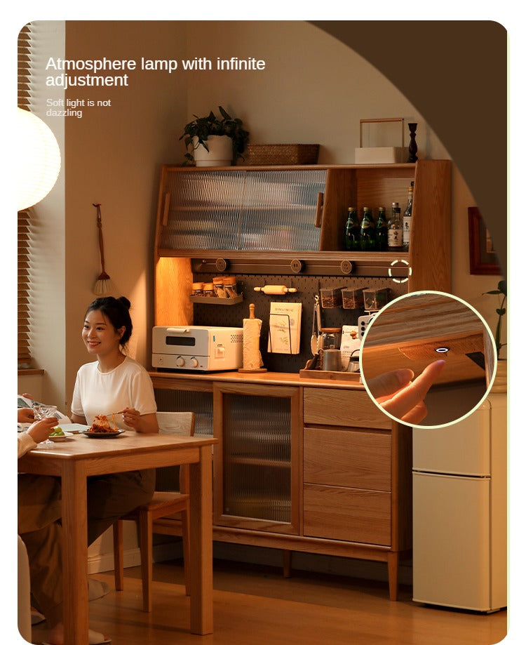 Solid Oak Wood Modern Dining Sideboard - Wall-Mounted Buffet Cabinet for Dining Room Storage & Decor