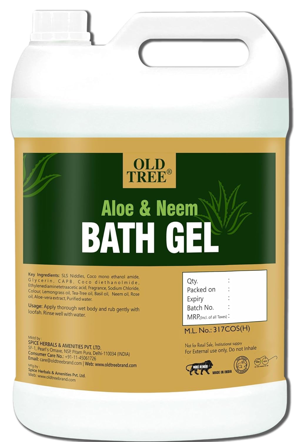 Neem & Aloe Vera Body Wash Gel - 1.33 Gallon Refill for Dry Skin | Moisturizing Shower Gel for Hotels, Spas, Hospitals & Home Use | Natural Bath Gel with Antibacterial Properties for Sensitive Skin Care