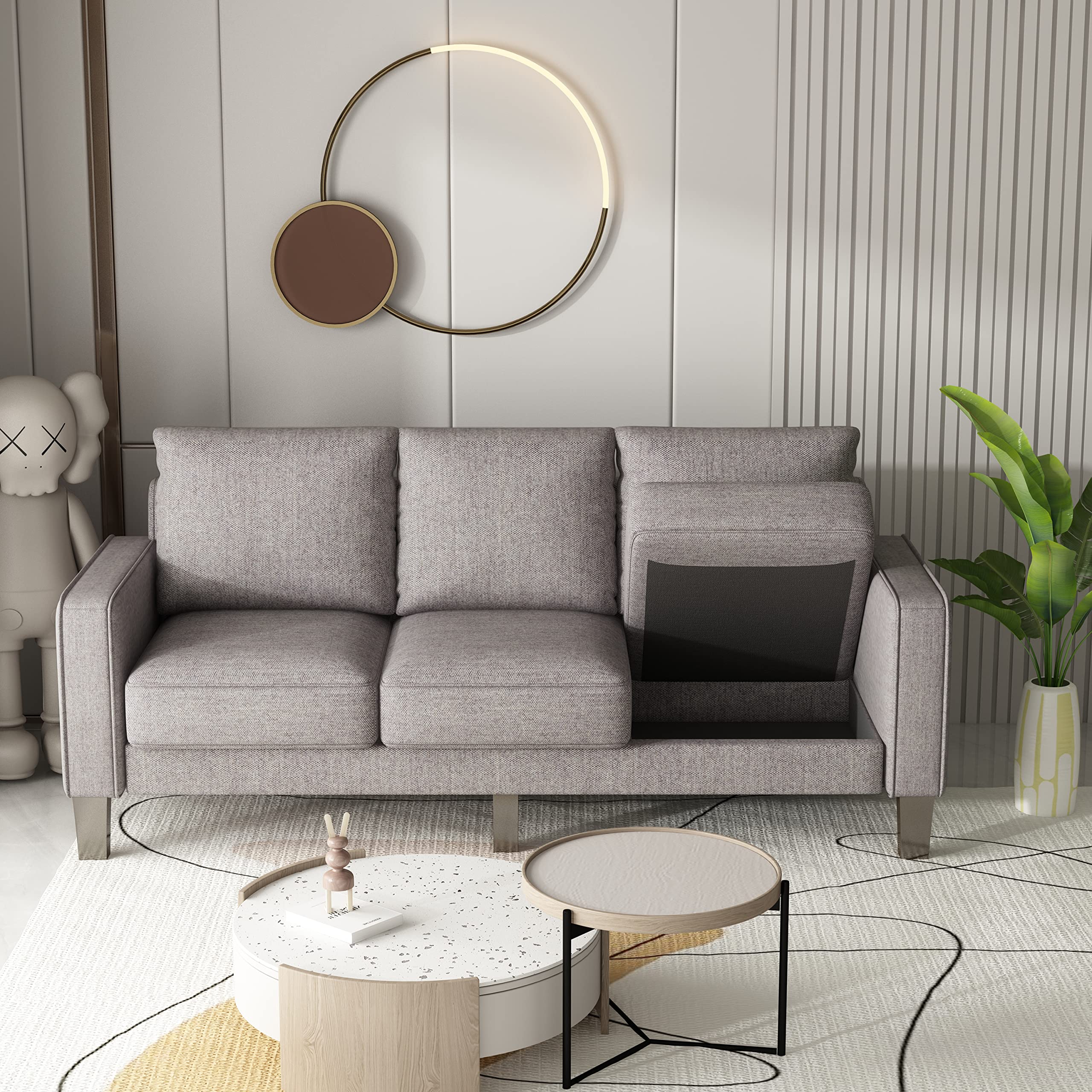 75-inch Upholstered Sectional Sofa - Modern 3-Seater Fabric Couch with Square Arms & 6.7