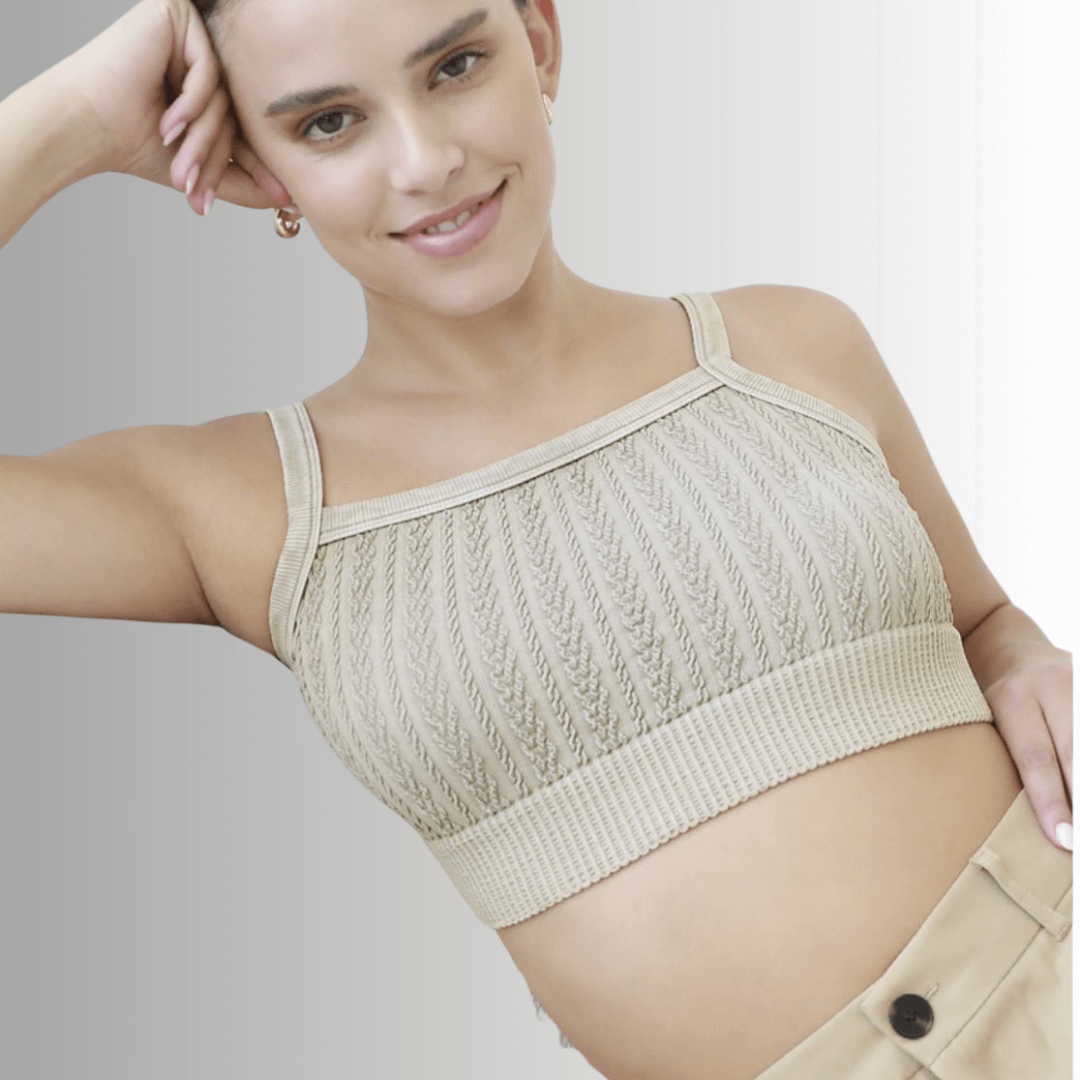 Seamless Cable Knit Bra Top - Comfortable Wireless Support for Yoga, Workouts & Lounge Wear - Final Sale Clearance