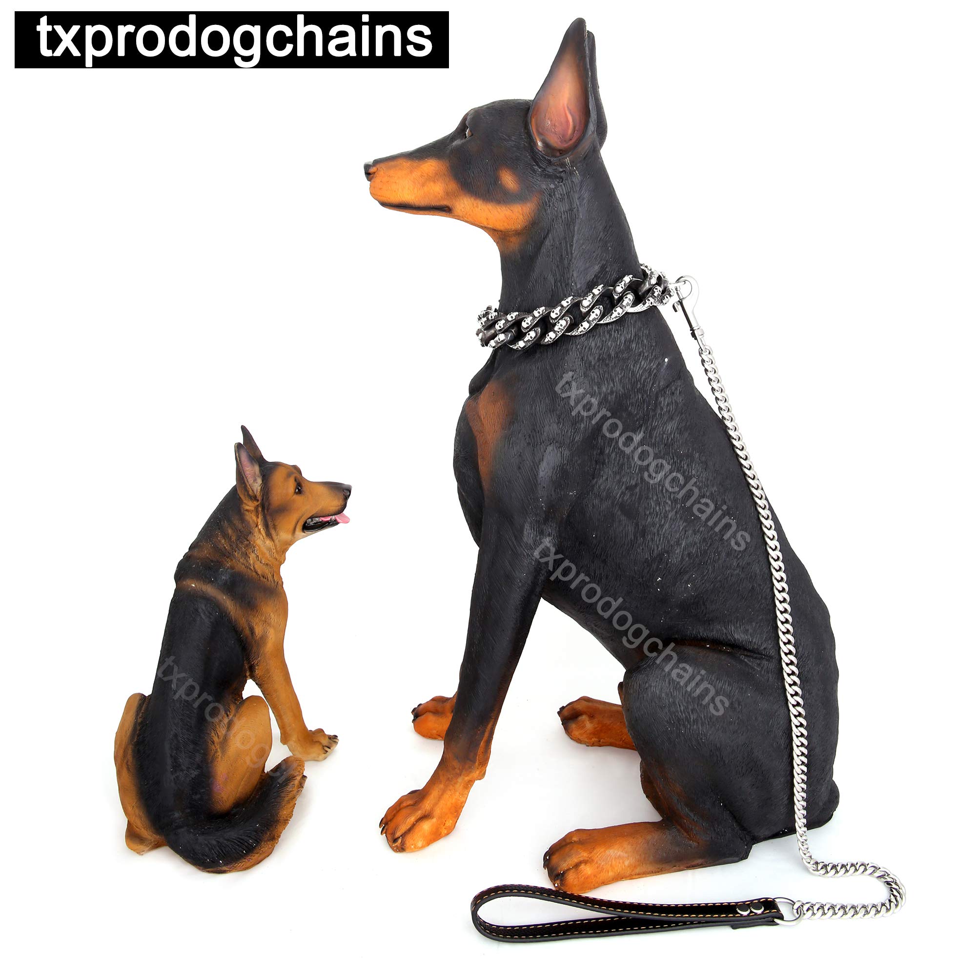 TXPRODOGCHAINS Skull Dog Collar - Antique Black Gothic Stainless Steel Cuban Link Choke Chain for Large Dogs (16-26 inch) - Punk Style 30mm Wide Necklace Collar with Carved Skulls - Perfect for Training, Walking & Punk Fashion Pet Accessories