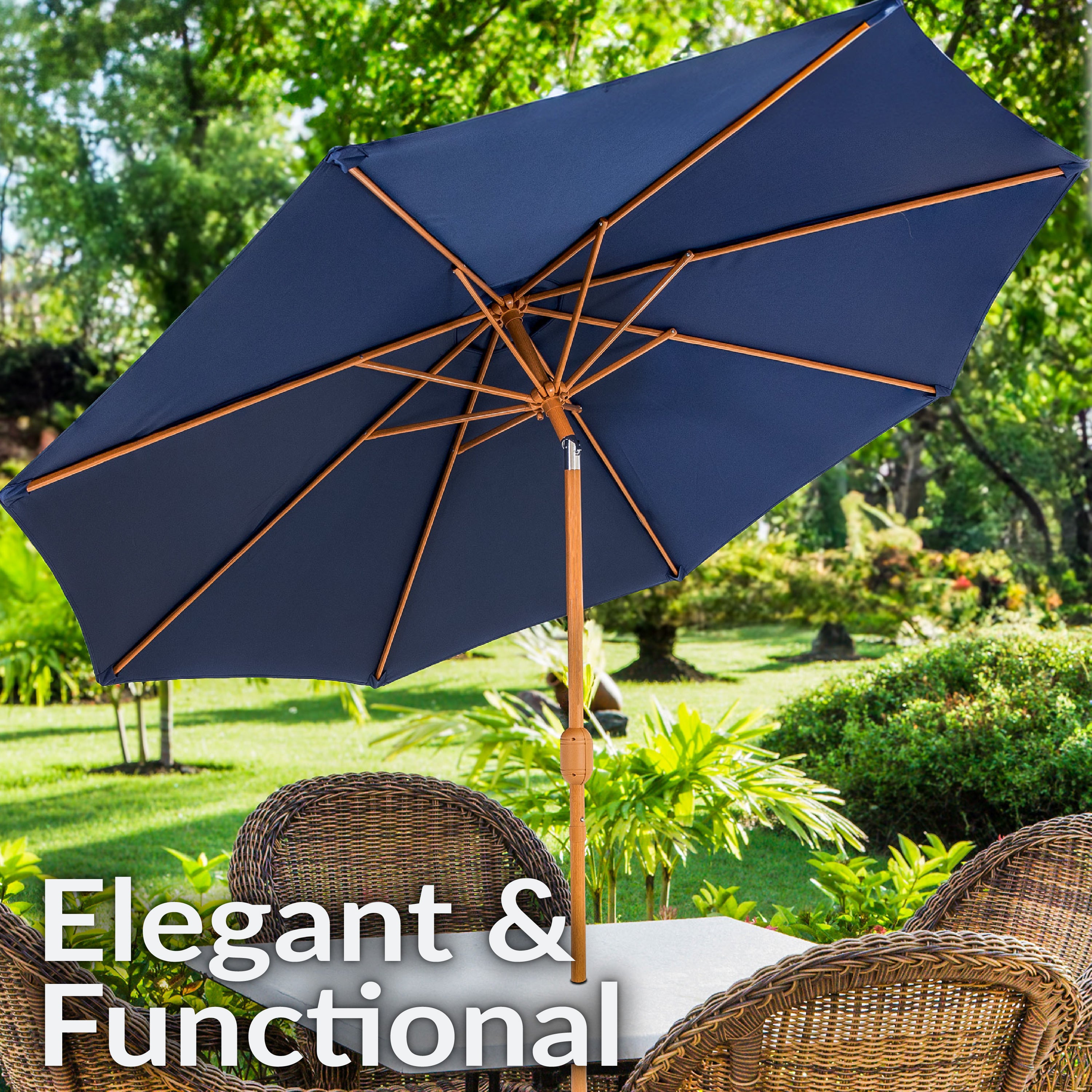 Sunnydaze 8.5 ft Outdoor Patio Umbrella with Realistic Woodgrain Finish - Perfect for Backyard, Poolside, and Garden Shade
