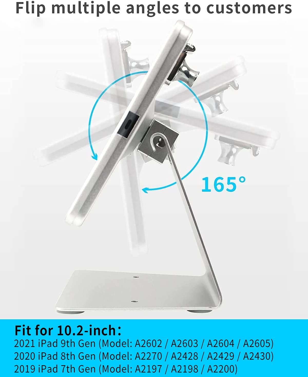 Secure Desktop Anti-Theft Kiosk Stand for Tablets - 360° Swivel & Flip Design, Compatible with iPad 7th/8th/9th Gen (10.2