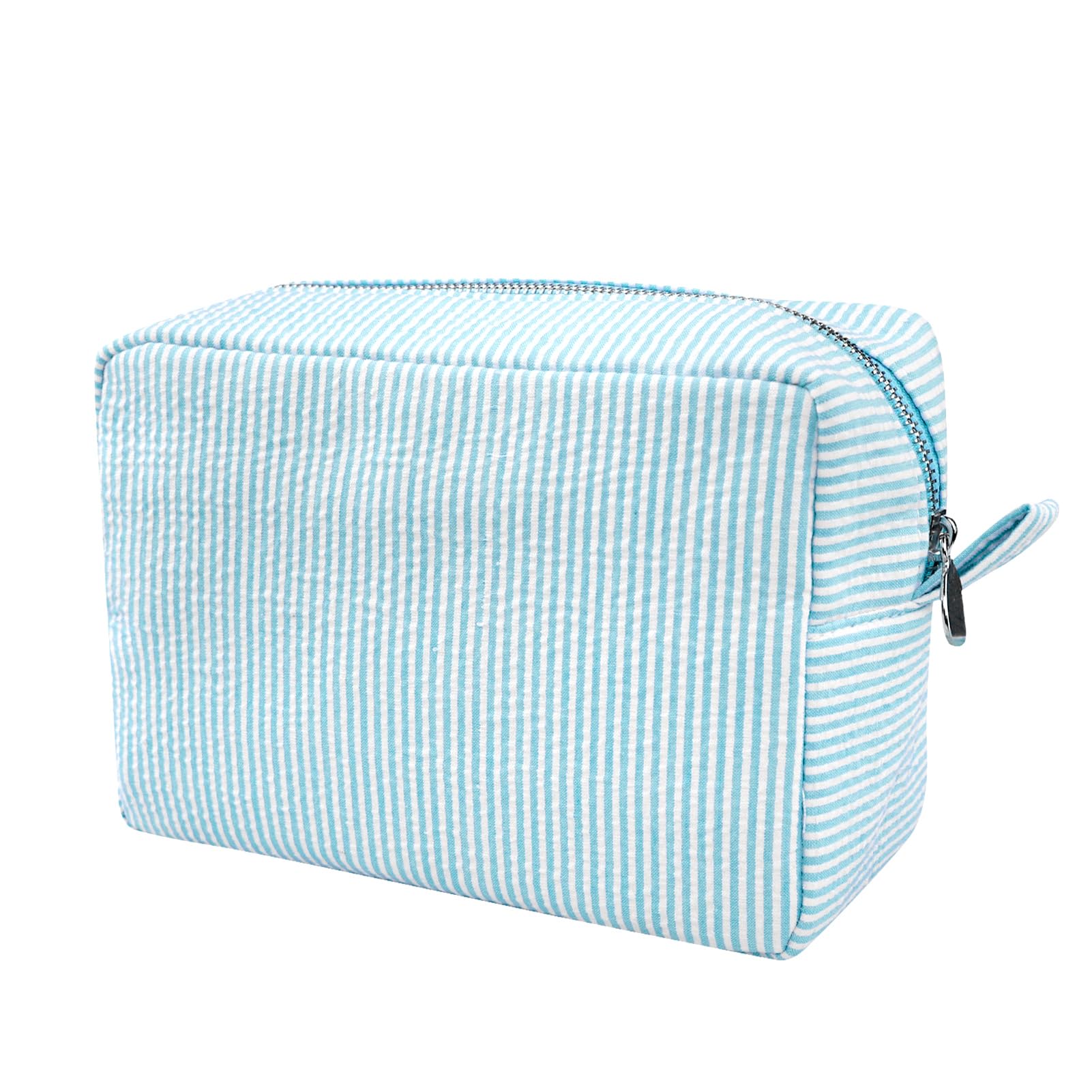 Cute Lightweight Makeup Bag for Women - Seersucker Cosmetic Organizer, Perfect Gift for Girls & Moms - Travel & Daily Use