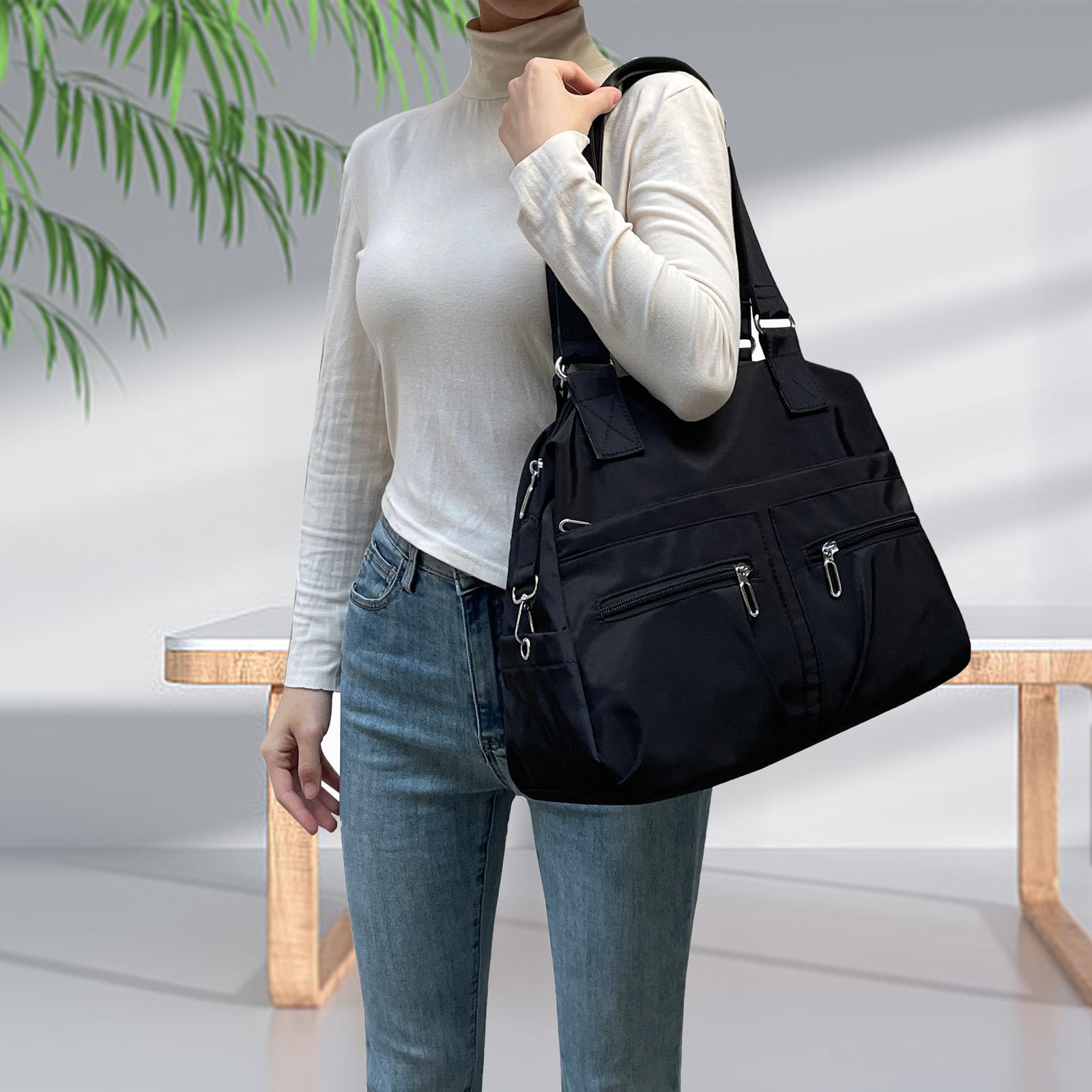 Stylish Waterproof Nylon Tote Bag for Women - Lightweight Shoulder Purse with Zipper Closure | Perfect for Work, Travel, Shopping & Daily Use