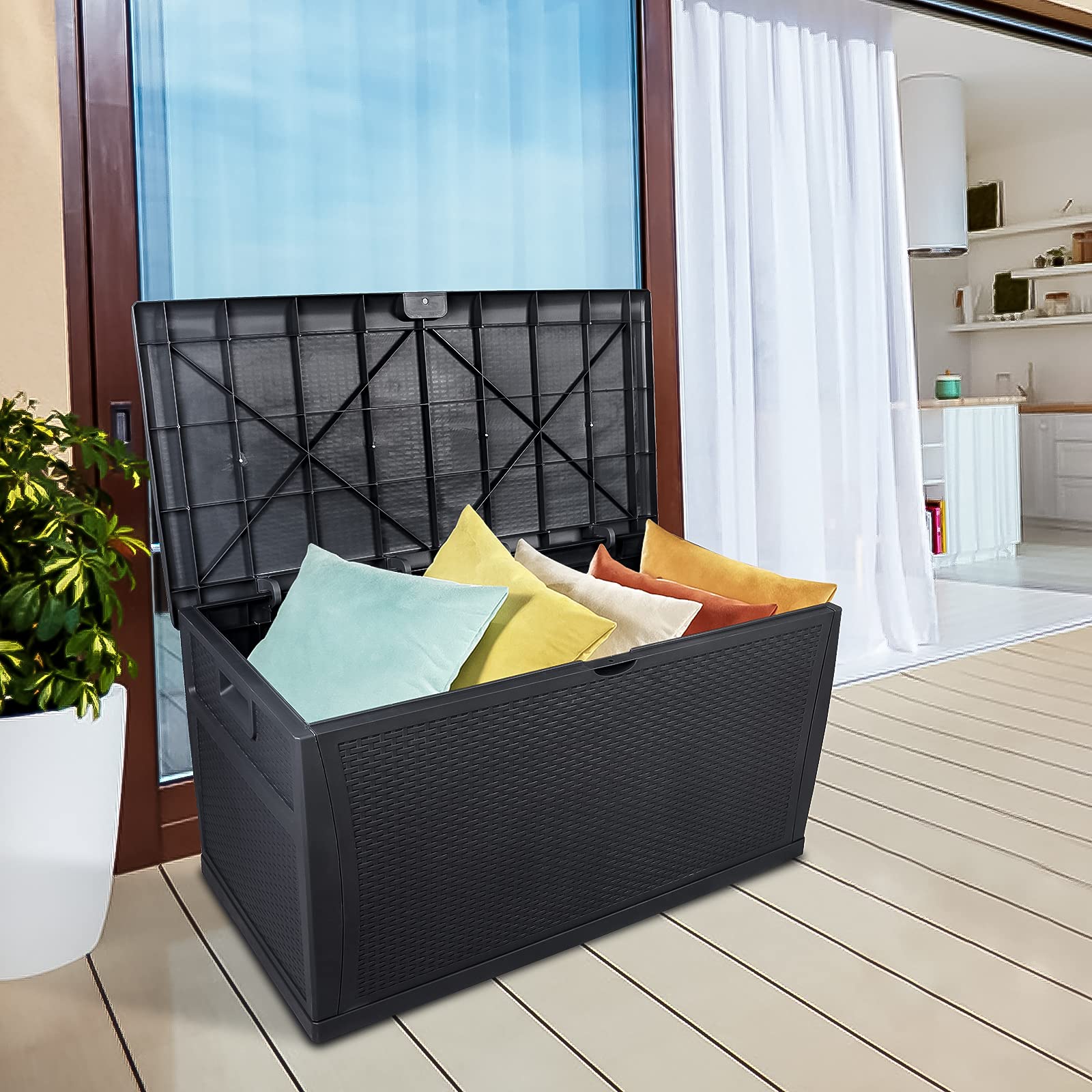 120 Gallon Outdoor Garden Storage Deck Box - 460L Lockable Seat for Tools, Cushions & Toys | Waterproof Patio Furniture for Backyard, Deck & Courtyard | Perfect for Storing Outdoor Equipment & Seasonal Items