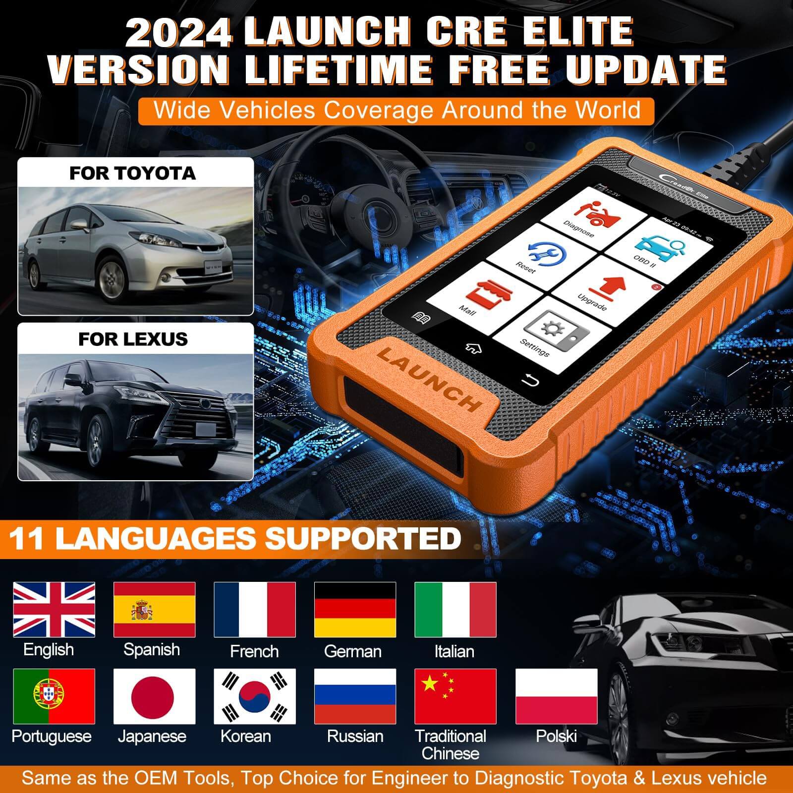 LAUNCH X431 Creader Elite OBD2 Scanner for Toyota & Lexus - Full System Bi-Directional Diagnostic Tool with Code Reader - Perfect for DIY Car Repairs & Professional Auto Diagnostics