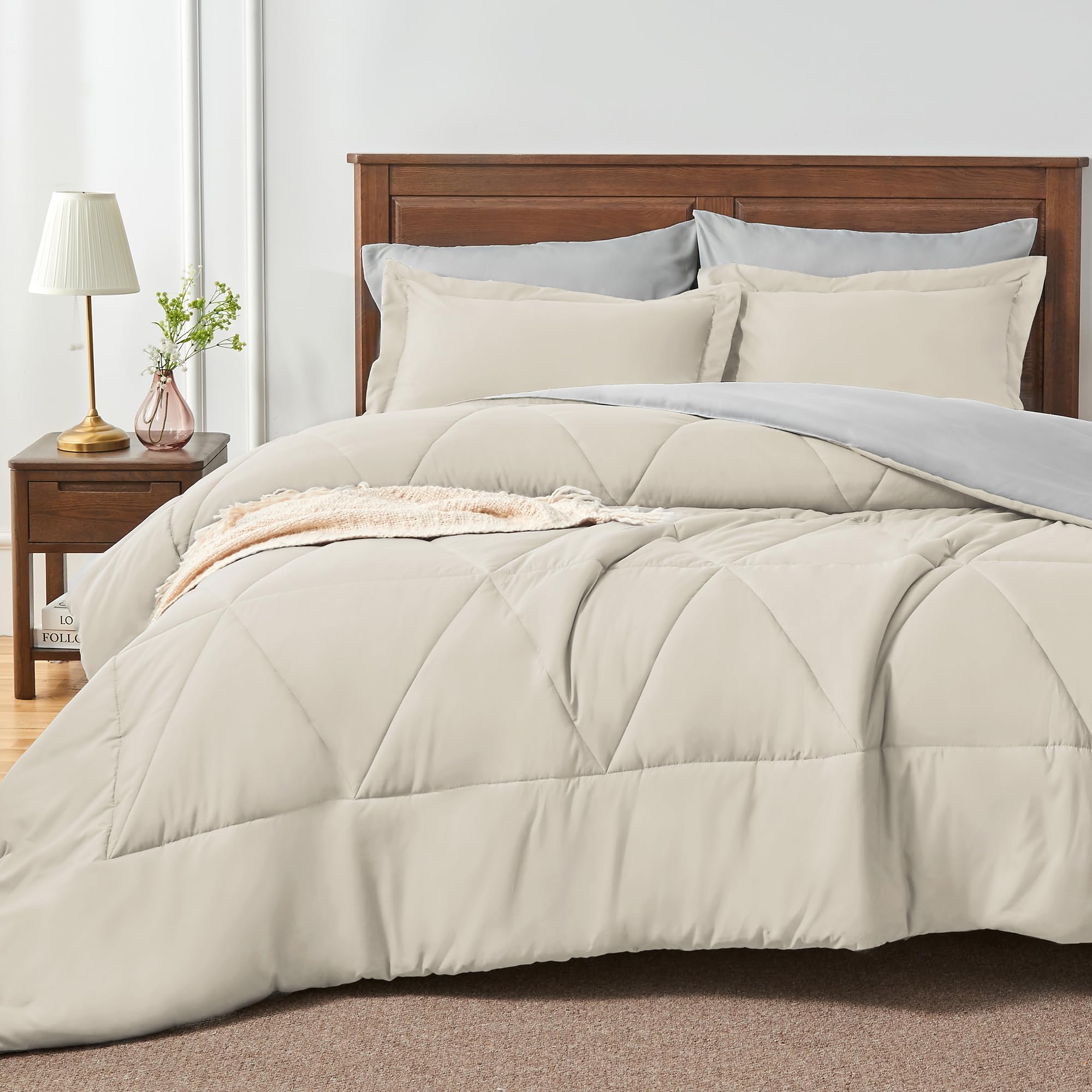 BEDELITE Twin Comforter Set 5-Piece Bed in a Bag - Ultra Soft Reversible Microfiber Bedding Set in Beige | Includes Comforter, Sheets, Pillowcases & Shams | All-Season Luxury Bedding for Kids, Teens & Adults | Perfect for Dorm Rooms, Guest Beds & Cozy Home Decor