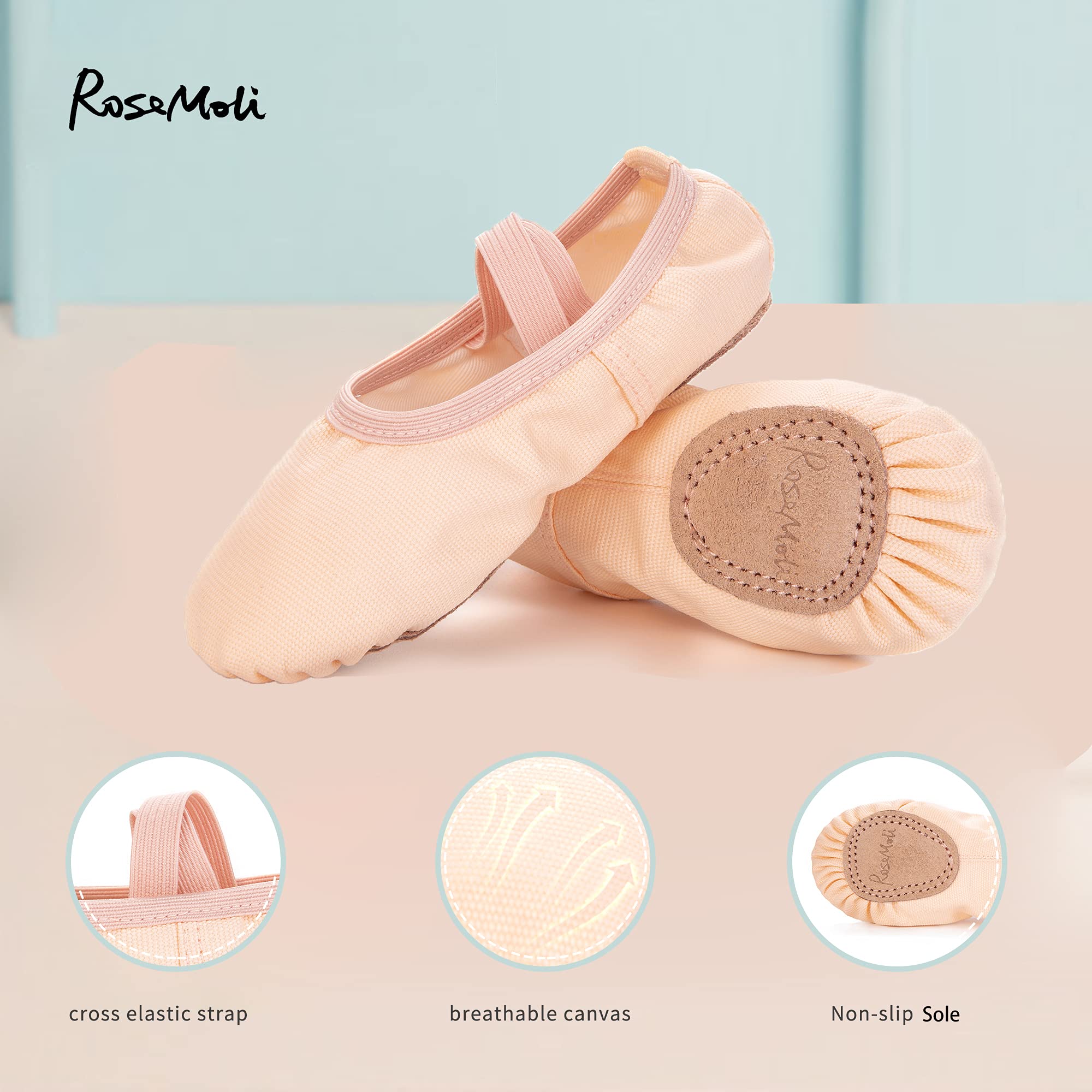 RoseMoli Canvas Ballet Slippers for Girls, Toddlers & Women - Soft Comfortable Dance Shoes for Ballet, Yoga & Practice - Perfect for Dance Class, Studio & Home Use